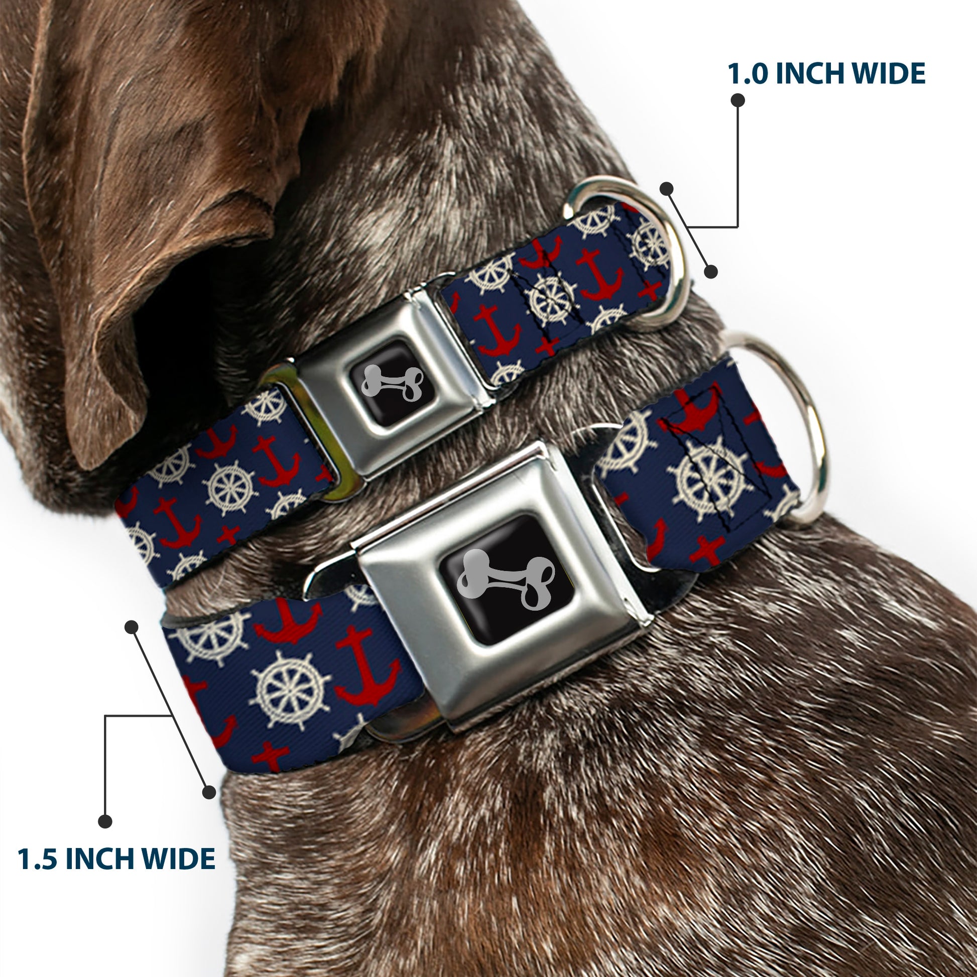 Dog Bone Seatbelt Buckle Collar - Anchor3/Helm Monogram Navy/Red/Cream Seatbelt Buckle Collars Buckle-Down