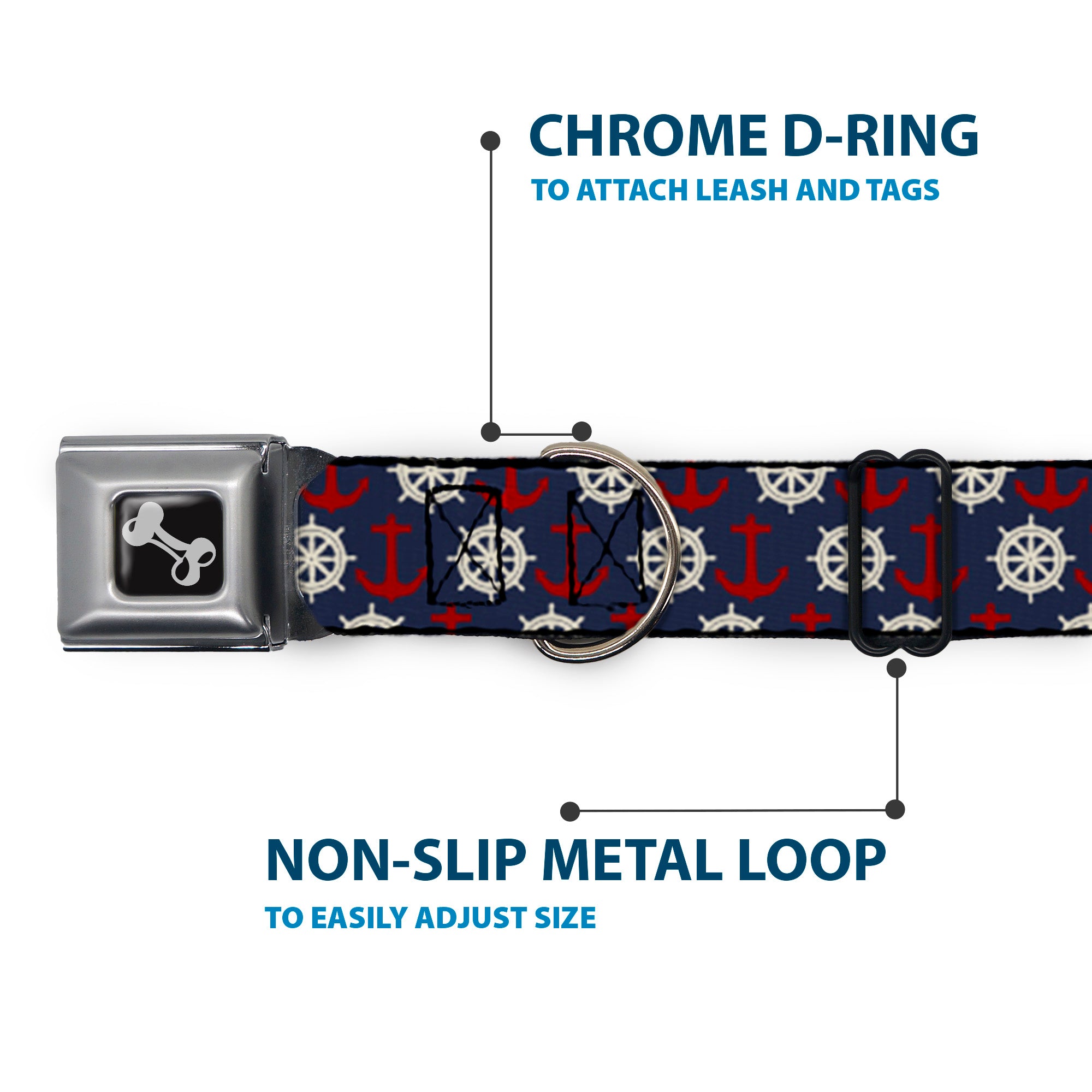 Dog Bone Seatbelt Buckle Collar - Anchor3/Helm Monogram Navy/Red/Cream Seatbelt Buckle Collars Buckle-Down