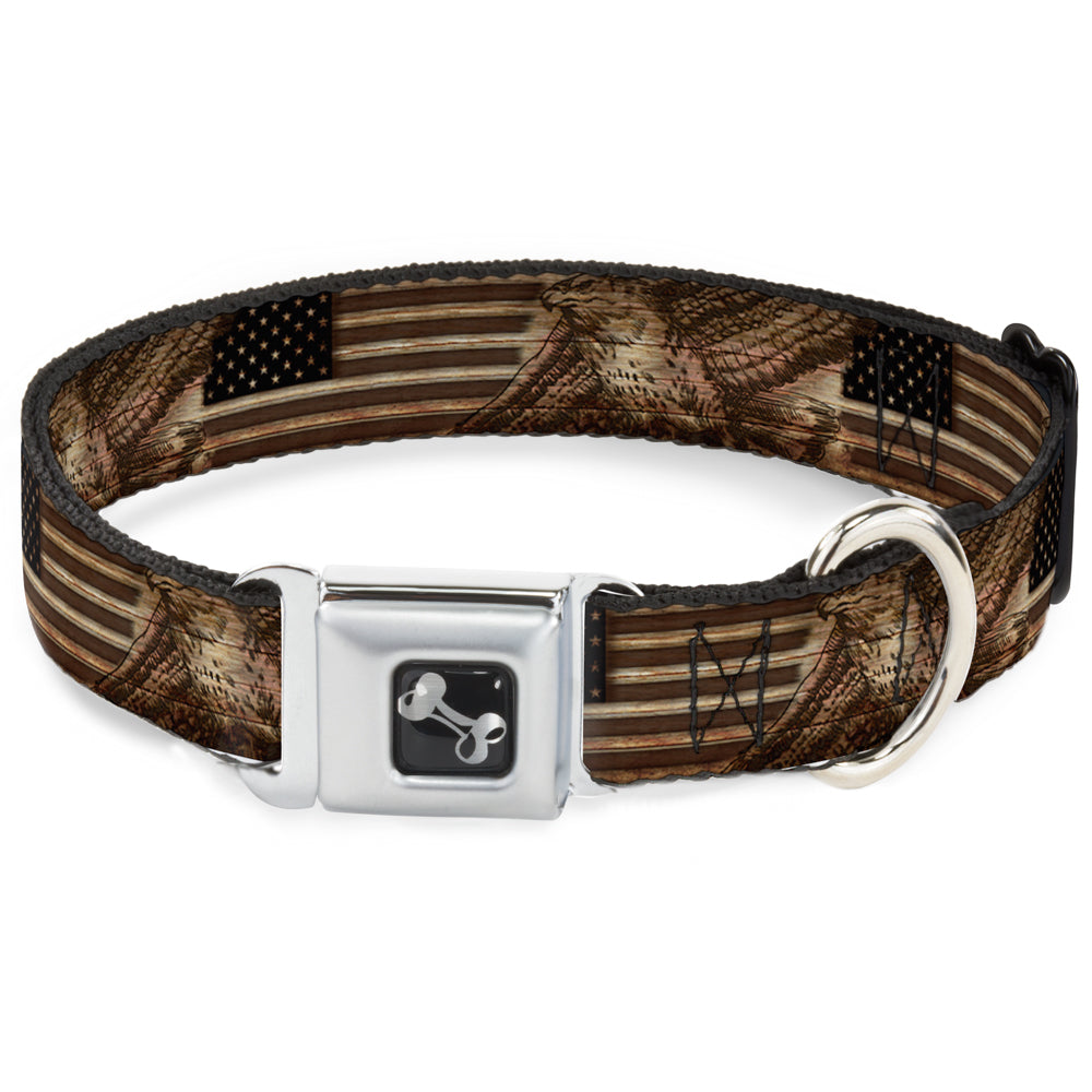 Dog Bone Seatbelt Buckle Collar - Americana Eagle & Flag Rustic Wood Grain Seatbelt Buckle Collars Buckle-Down