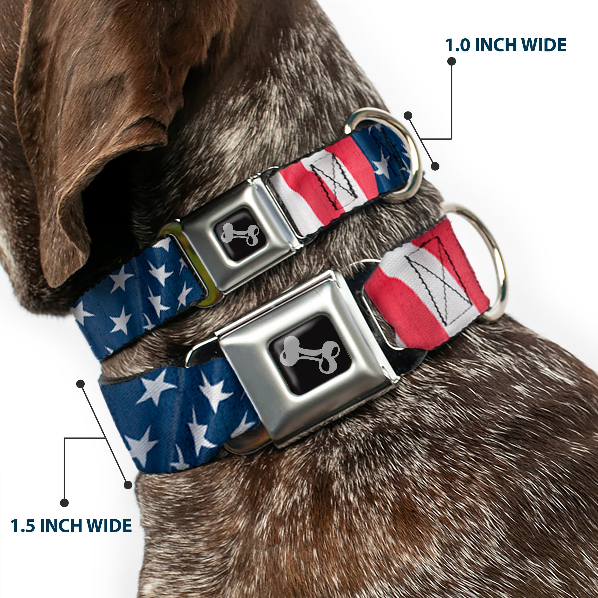 Dog Bone Seatbelt Buckle Collar - American Flag Vertical CLOSE-UP Seatbelt Buckle Collars Buckle-Down