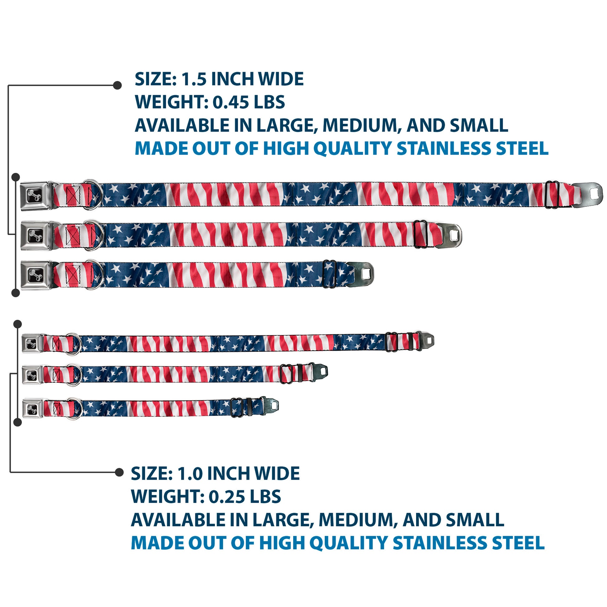 Dog Bone Seatbelt Buckle Collar - American Flag Vertical CLOSE-UP Seatbelt Buckle Collars Buckle-Down