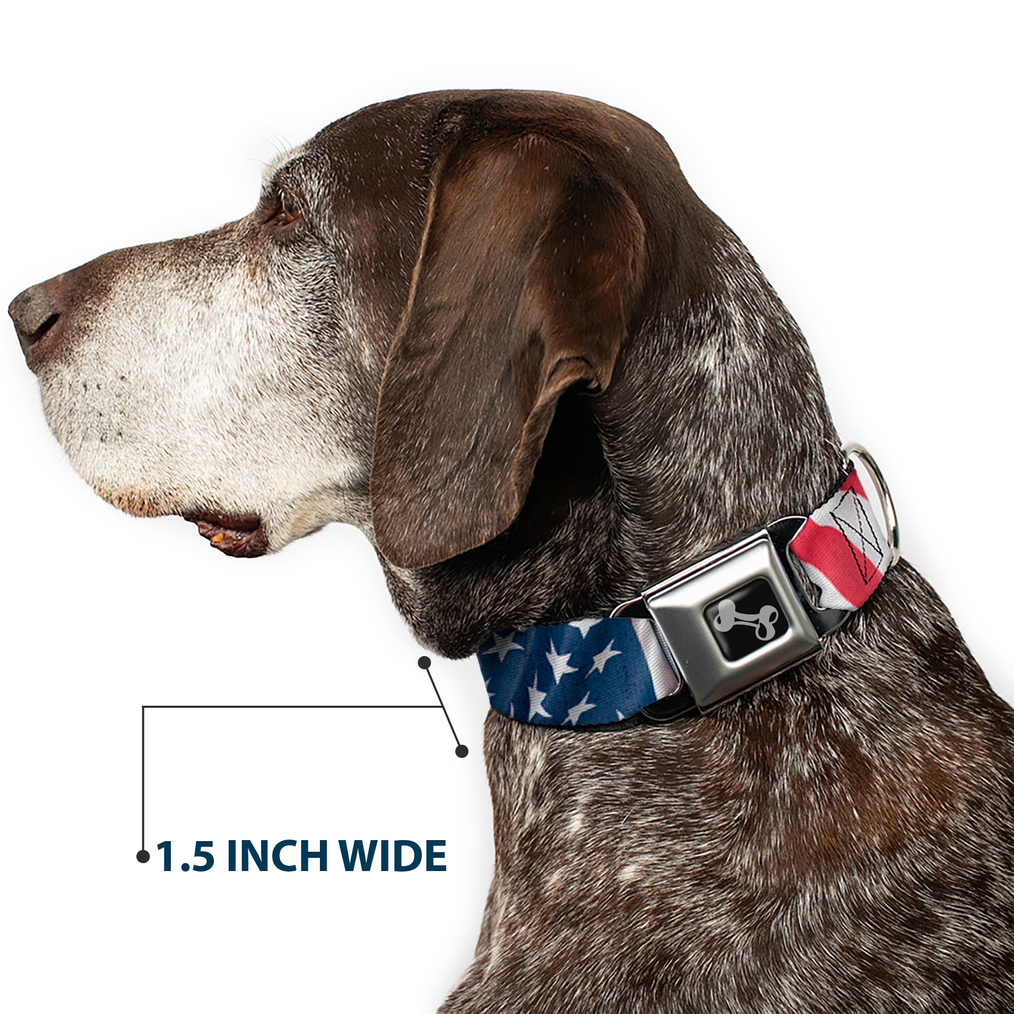 Dog Bone Seatbelt Buckle Collar - American Flag Vertical CLOSE-UP Seatbelt Buckle Collars Buckle-Down