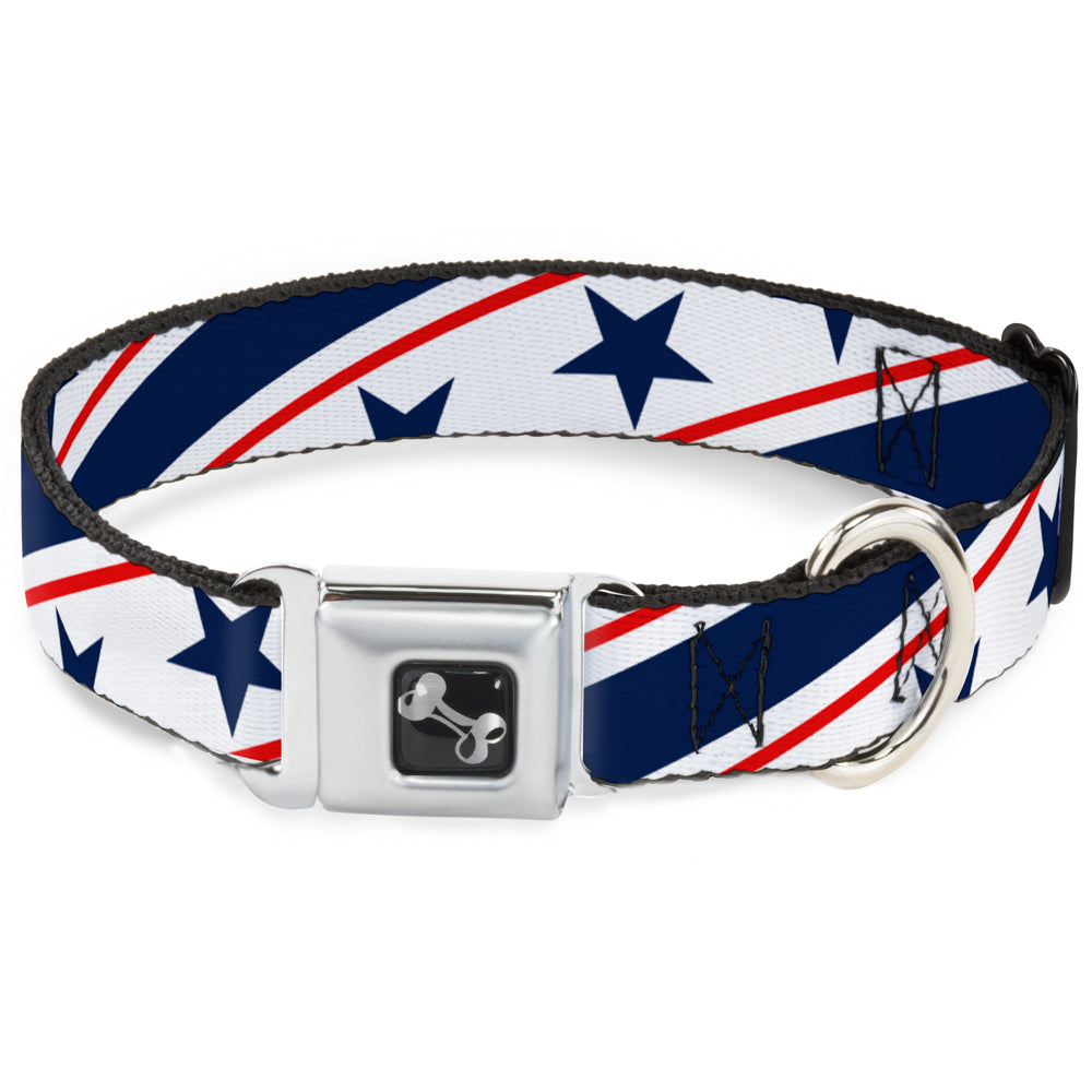Dog Bone Seatbelt Buckle Collar - Americana Diagonal Stars & Stripes White/Red/Blue Seatbelt Buckle Collars Buckle-Down