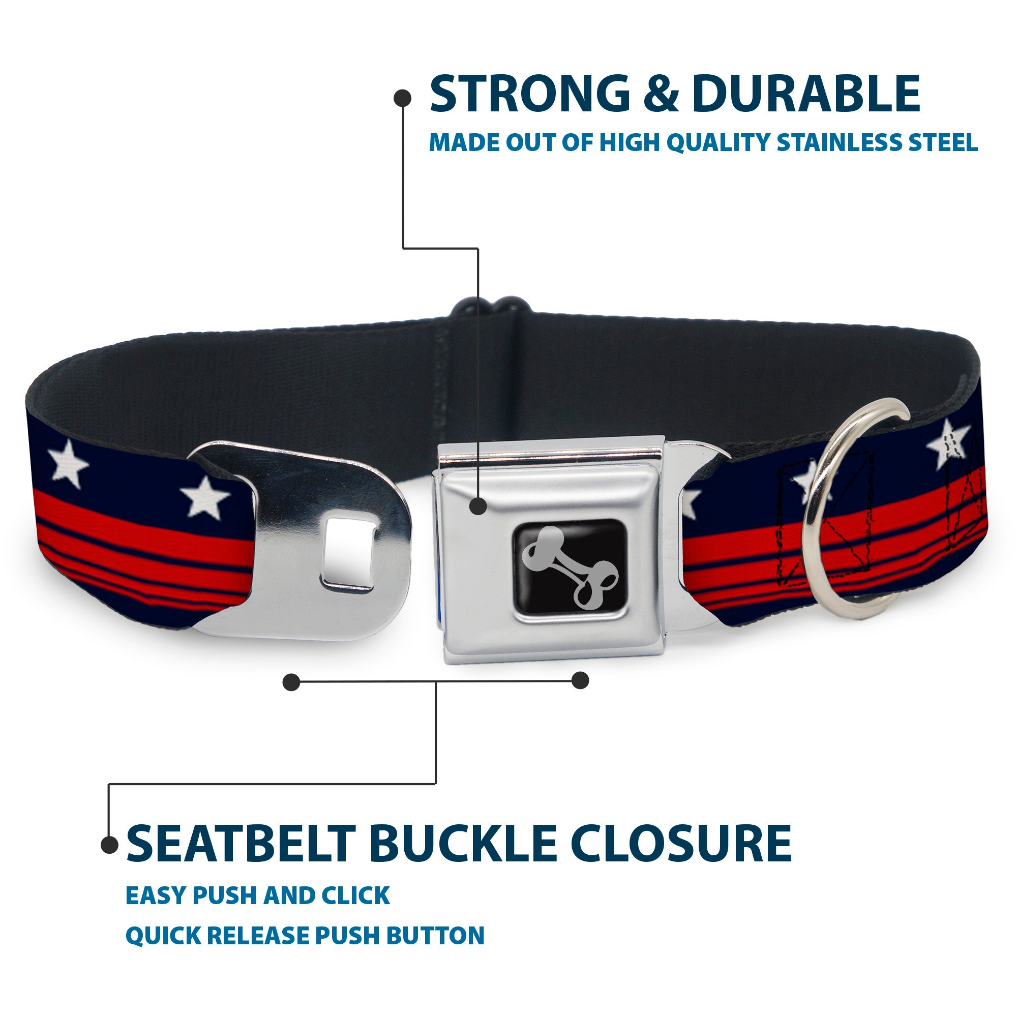 Dog Bone Seatbelt Buckle Collar - Americana Stars & Stripes4 Blue/White/Red Seatbelt Buckle Collars Buckle-Down