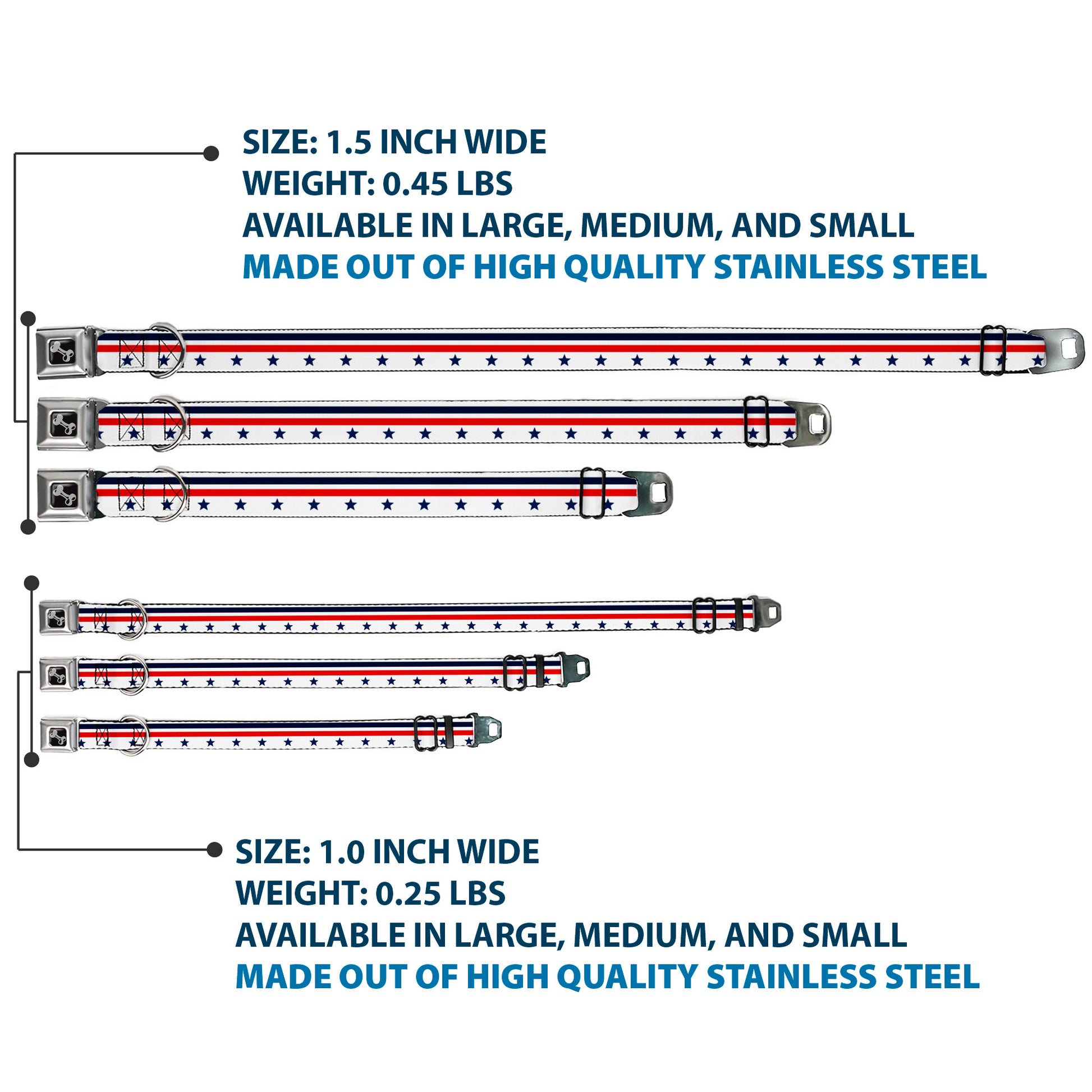 Dog Bone Seatbelt Buckle Collar - Americana Stars & Stripes5 White/Blue/Red Seatbelt Buckle Collars Buckle-Down