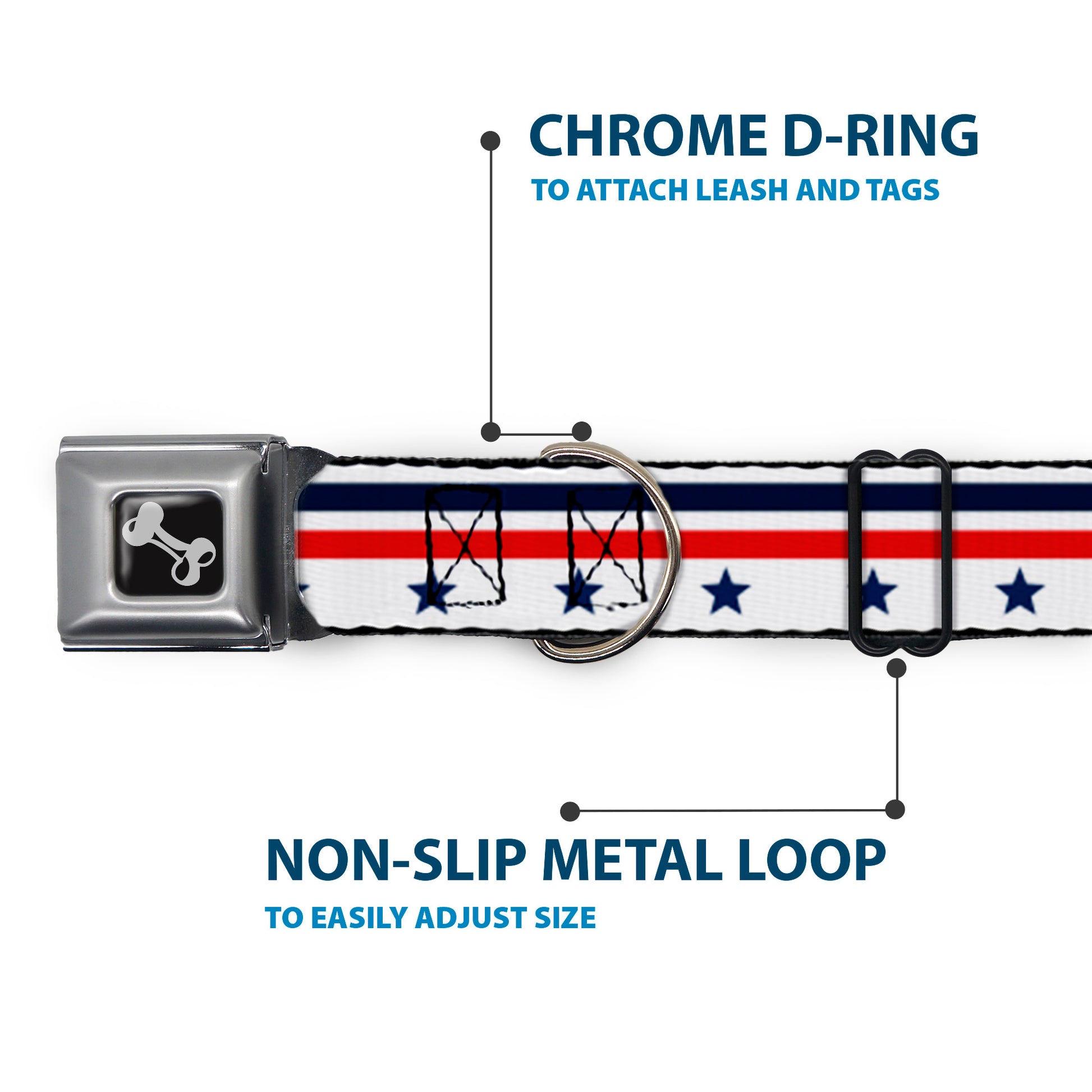 Dog Bone Seatbelt Buckle Collar - Americana Stars & Stripes5 White/Blue/Red Seatbelt Buckle Collars Buckle-Down