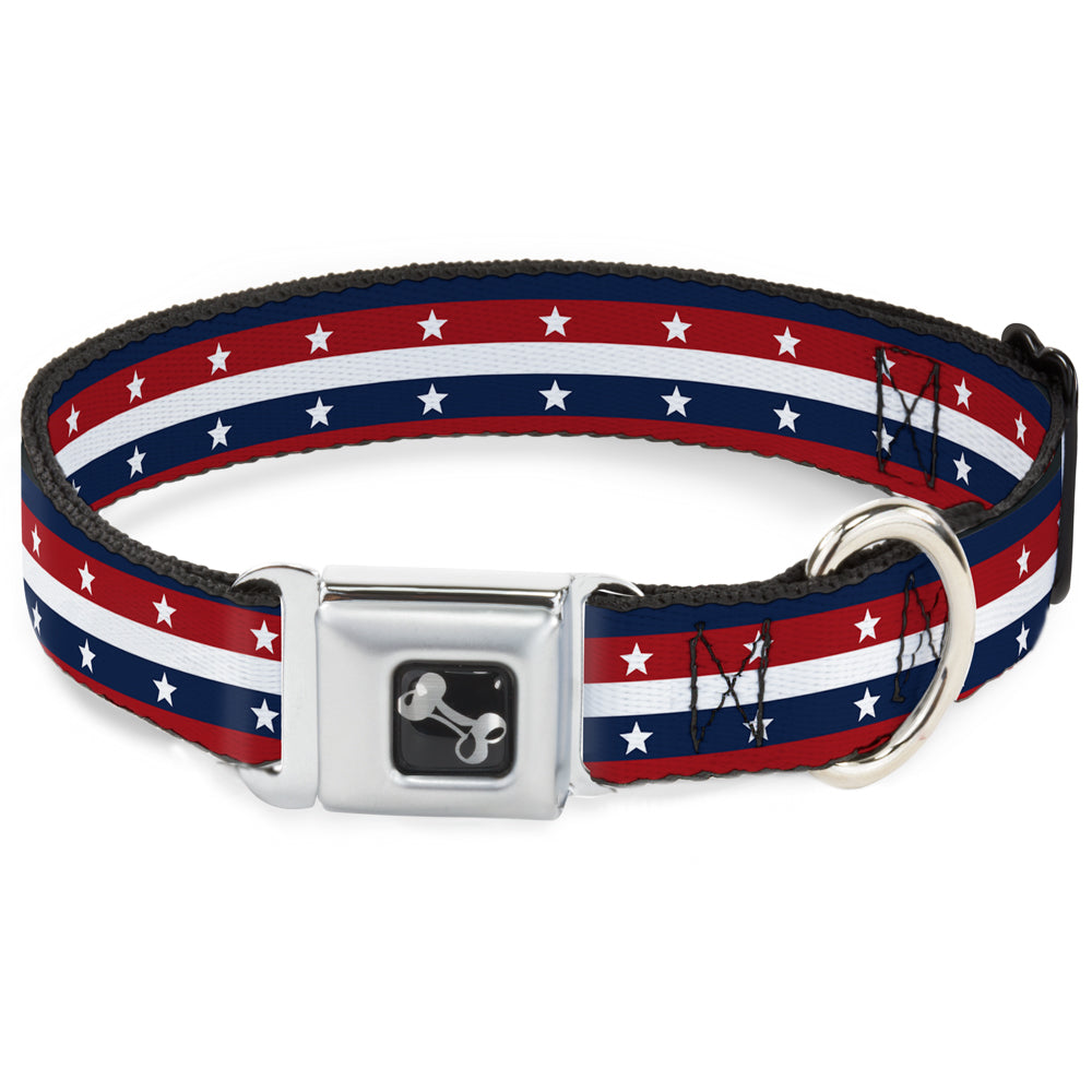 Dog Bone Seatbelt Buckle Collar - Americana Stripe w/Stars Blue/Red/White Seatbelt Buckle Collars Buckle-Down
