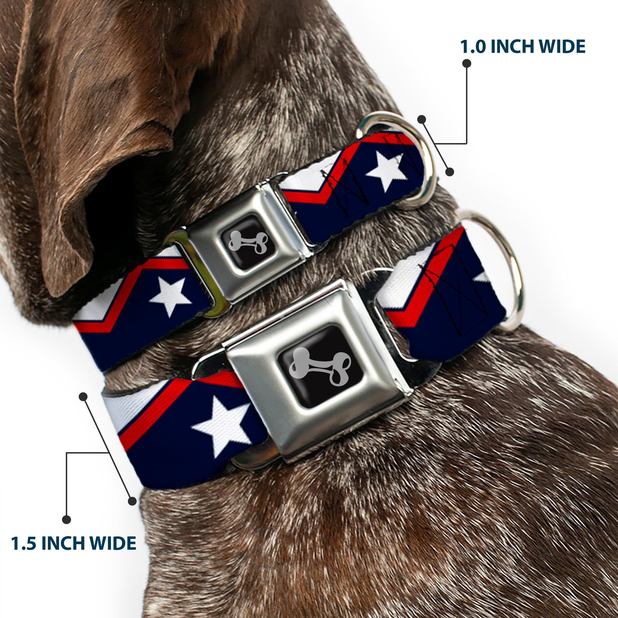 Dog Bone Seatbelt Buckle Collar - American Chevron & Stripes White/Red/Blue Seatbelt Buckle Collars Buckle-Down