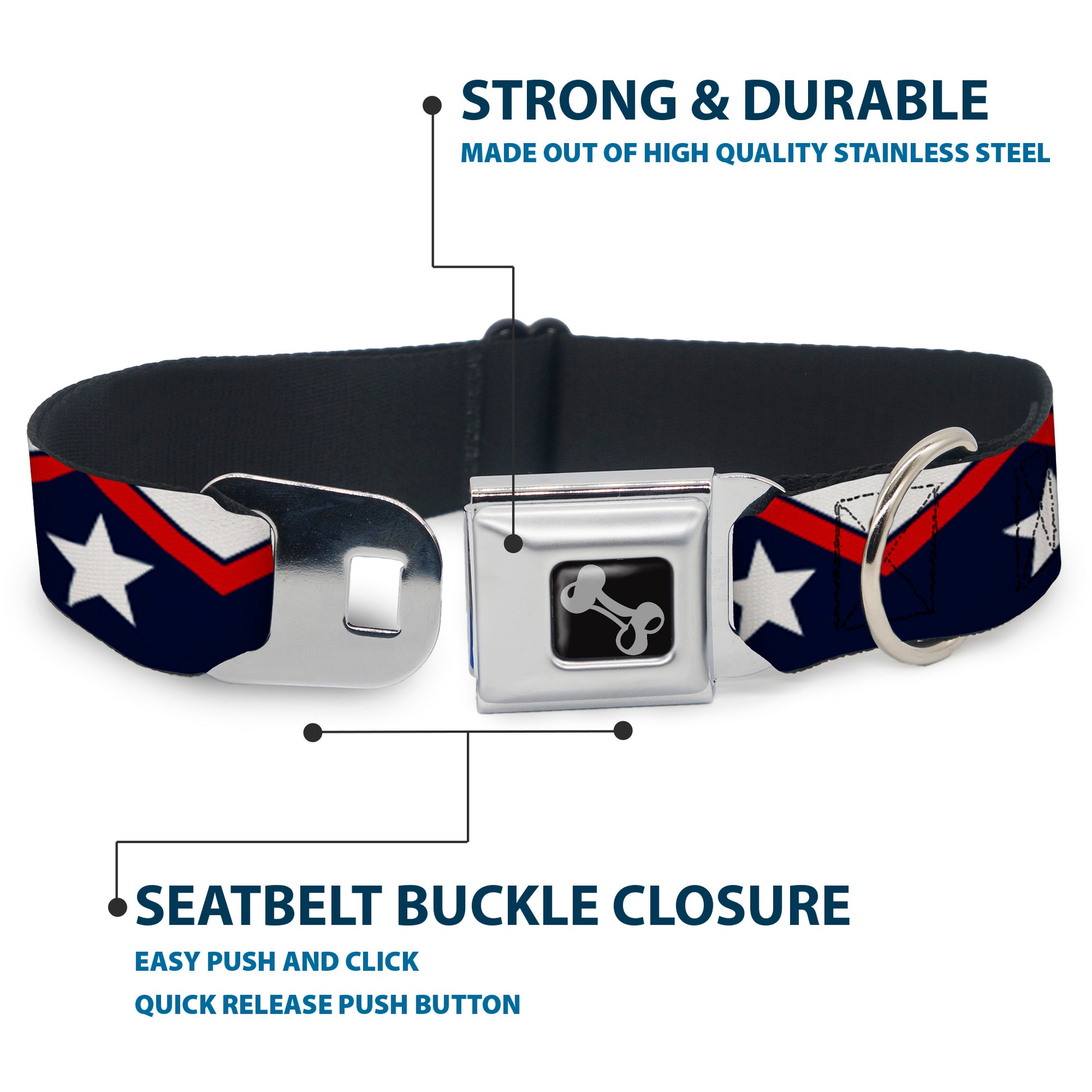 Dog Bone Seatbelt Buckle Collar - American Chevron & Stripes White/Red/Blue Seatbelt Buckle Collars Buckle-Down