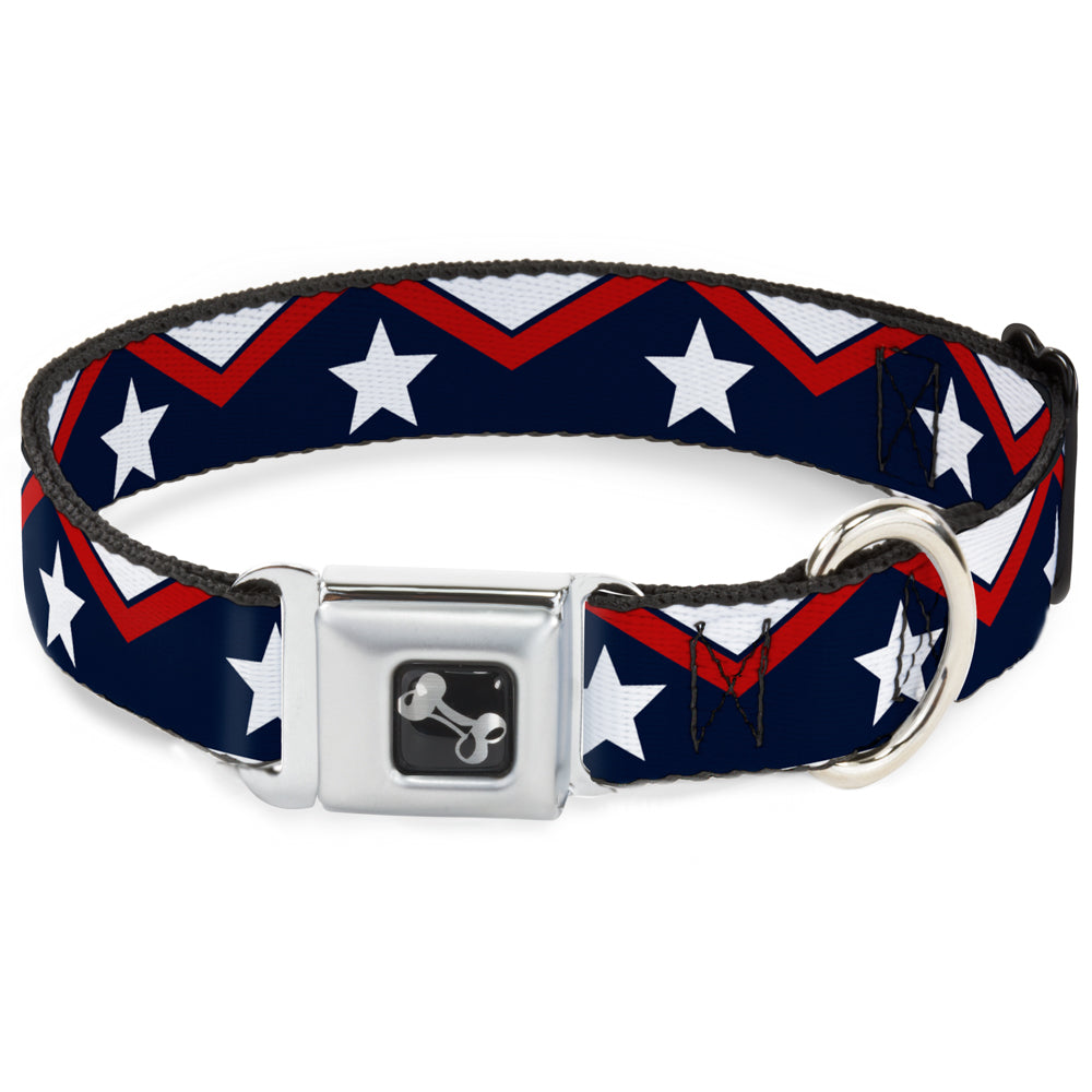 Dog Bone Seatbelt Buckle Collar - American Chevron & Stripes White/Red/Blue Seatbelt Buckle Collars Buckle-Down