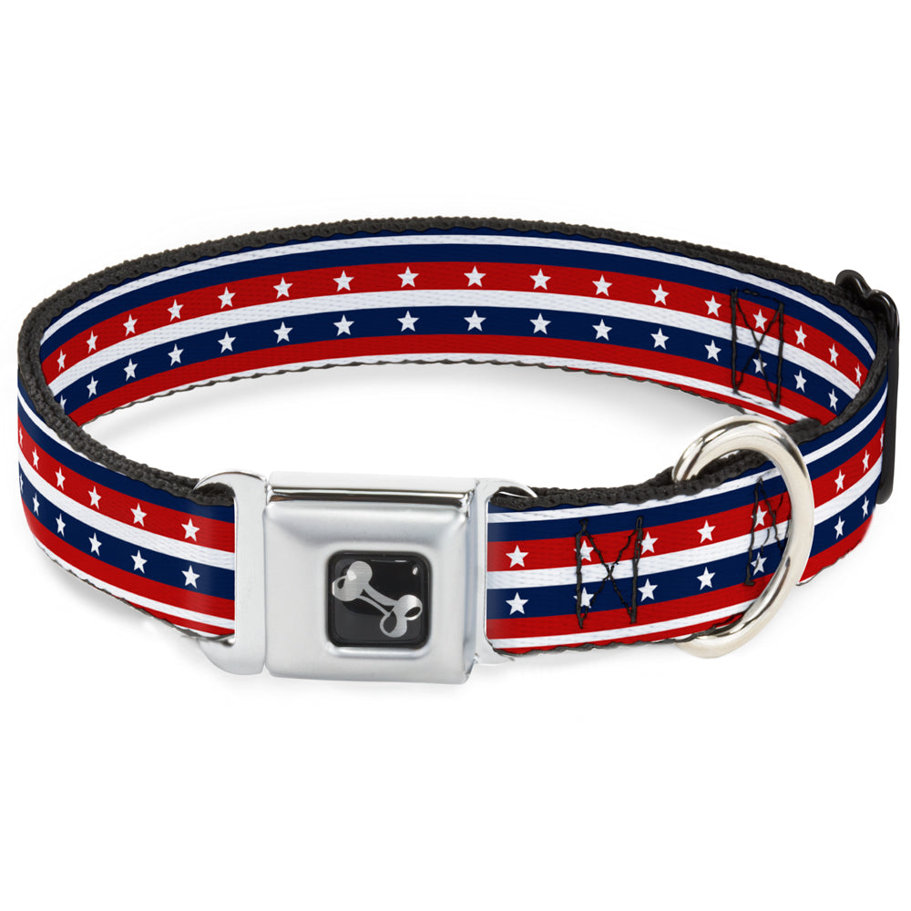 Dog Bone Seatbelt Buckle Collar - Americana Stripe w/Stars2 Blue/Red/White Seatbelt Buckle Collars Buckle-Down