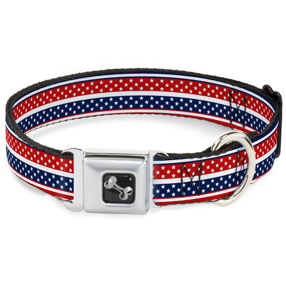 Dog Bone Seatbelt Buckle Collar - Americana Stripe w/Mini Stars Blue/Red/White Seatbelt Buckle Collars Buckle-Down