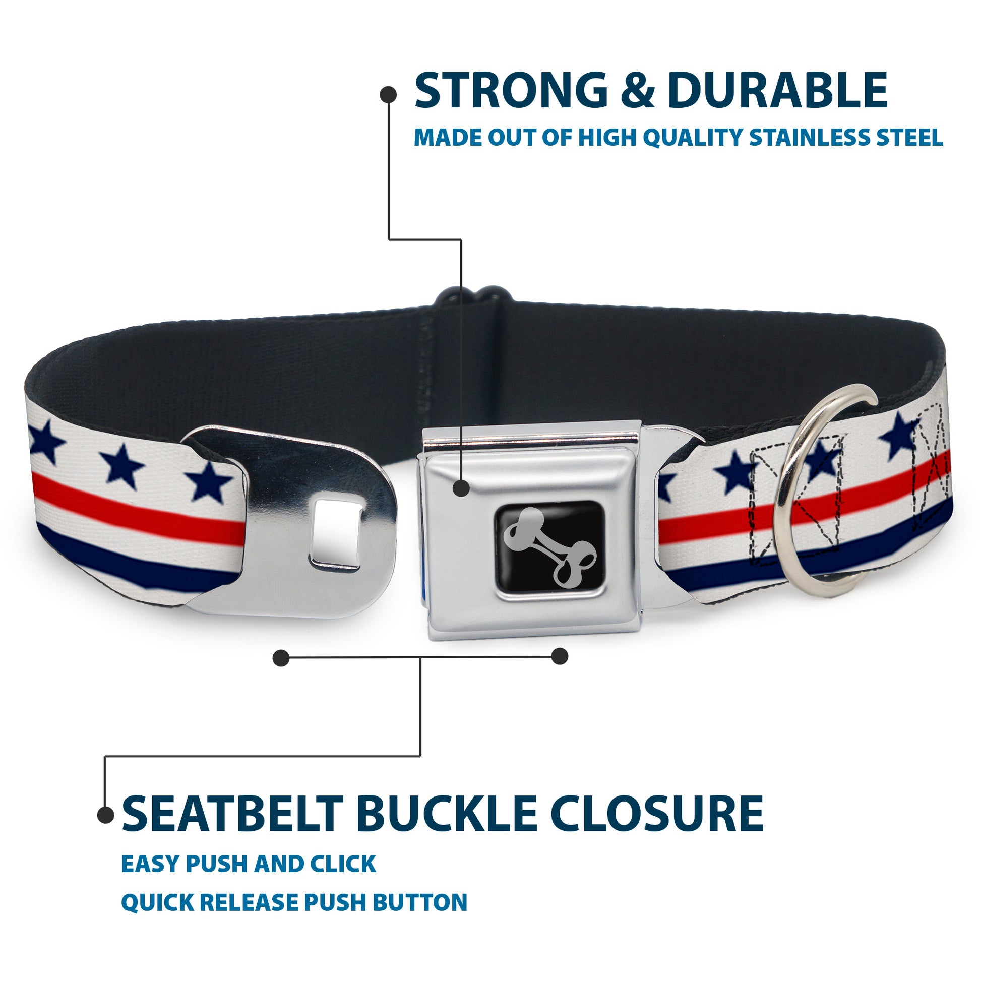 Dog Bone Seatbelt Buckle Collar - Americana Stars & Stripes7 White/Blue/Red Seatbelt Buckle Collars Buckle-Down