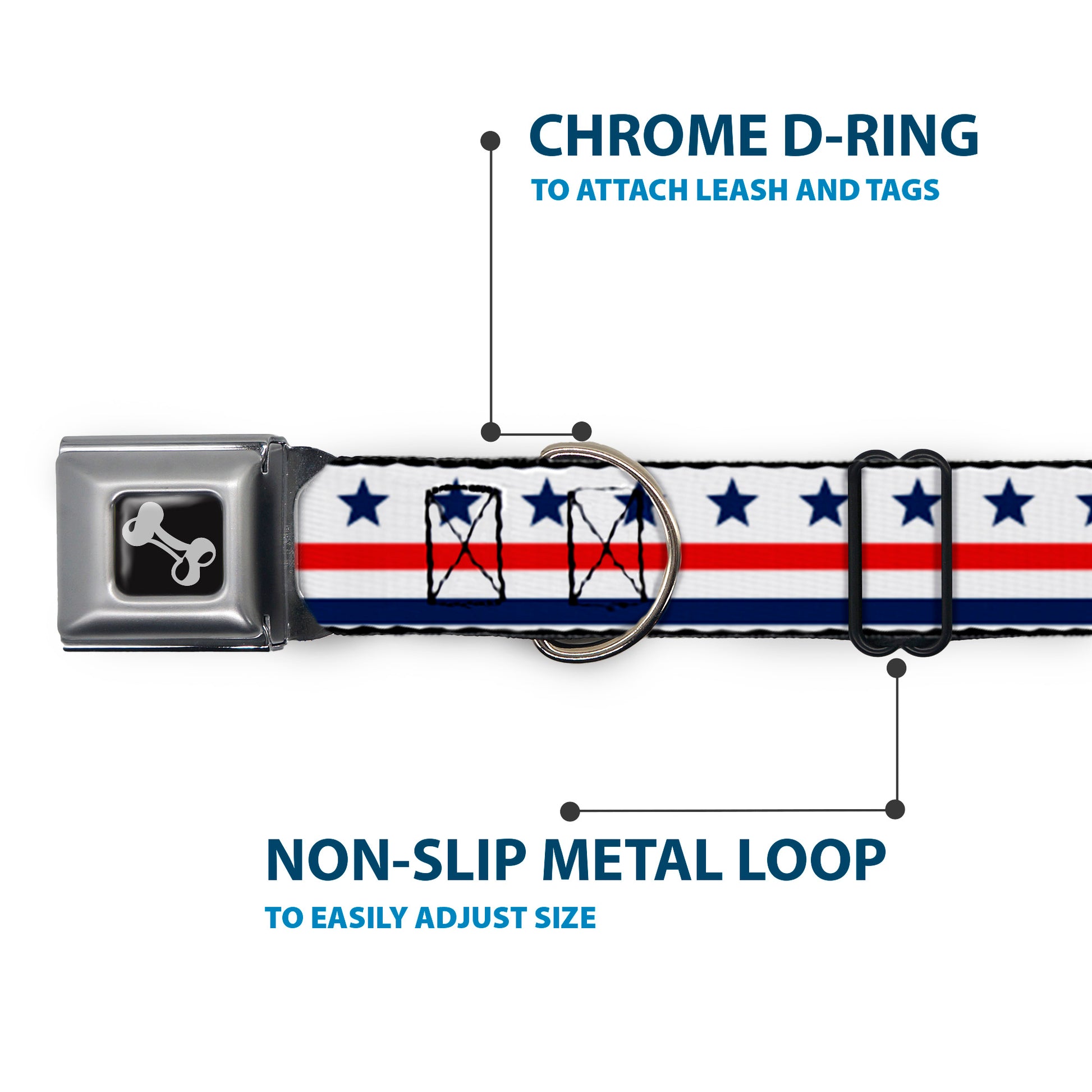 Dog Bone Seatbelt Buckle Collar - Americana Stars & Stripes7 White/Blue/Red Seatbelt Buckle Collars Buckle-Down