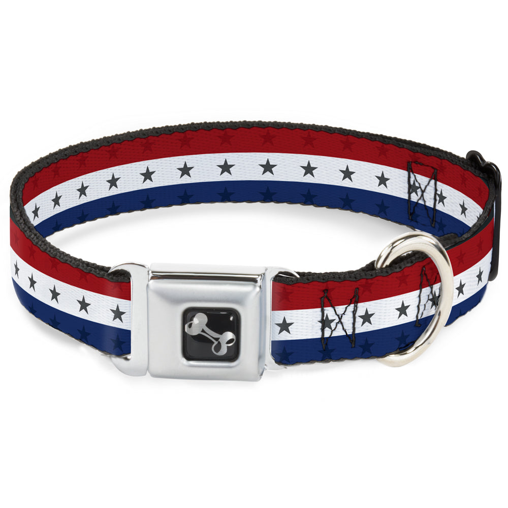 Dog Bone Seatbelt Buckle Collar - Americana Star Stripes Red/White/Blue Seatbelt Buckle Collars Buckle-Down
