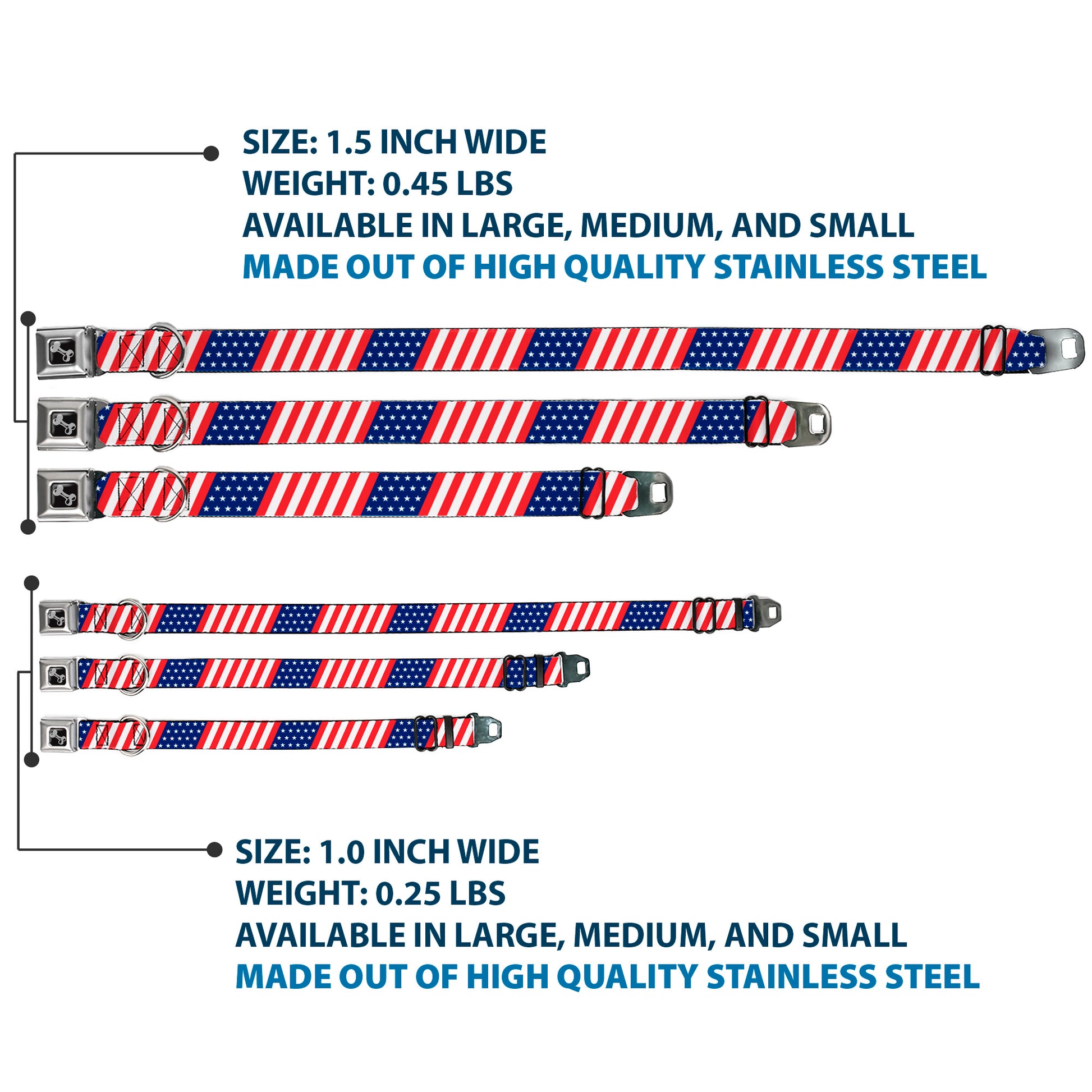 Dog Bone Seatbelt Buckle Collar - American Flag Diagonal Seatbelt Buckle Collars Buckle-Down