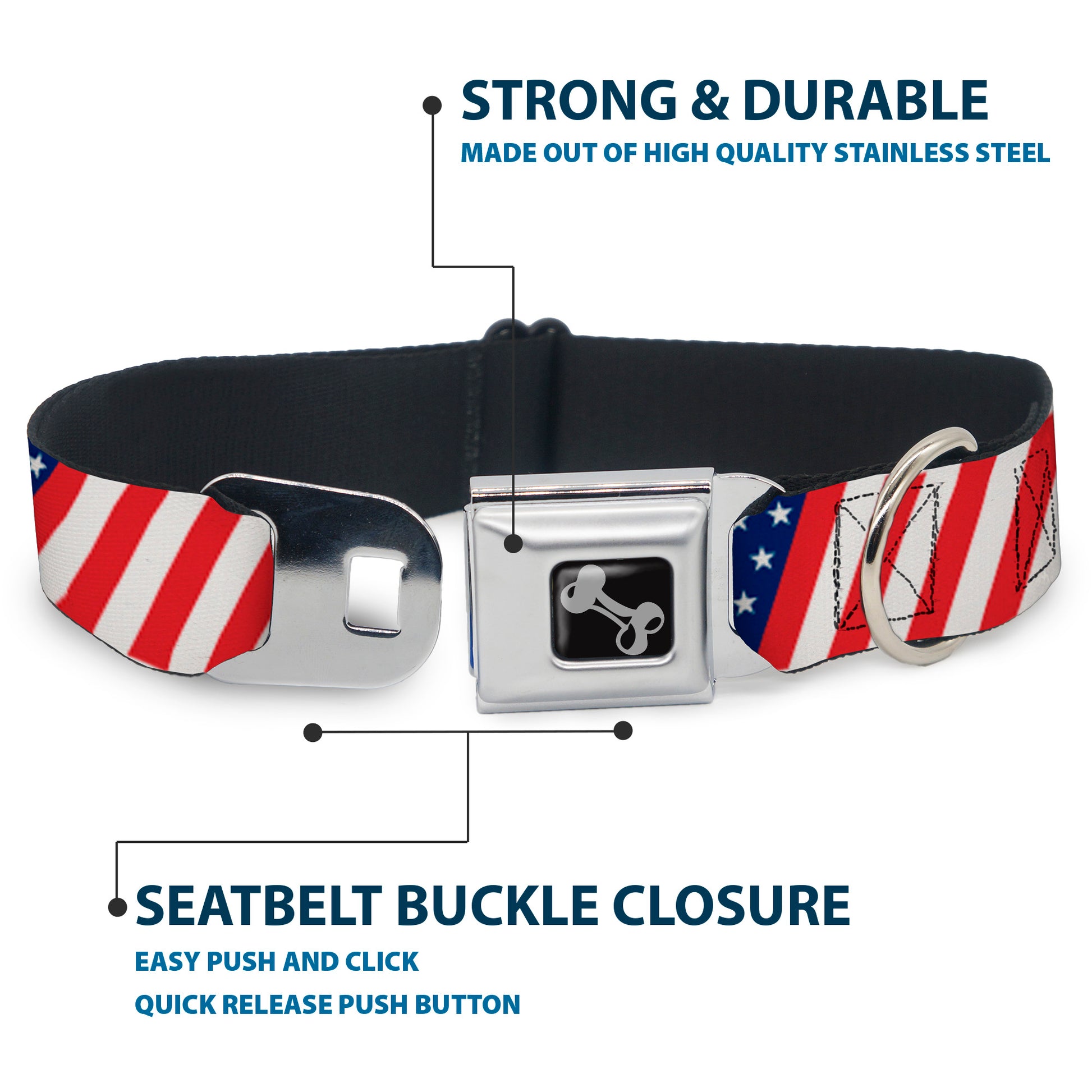 Dog Bone Seatbelt Buckle Collar - American Flag Diagonal Seatbelt Buckle Collars Buckle-Down