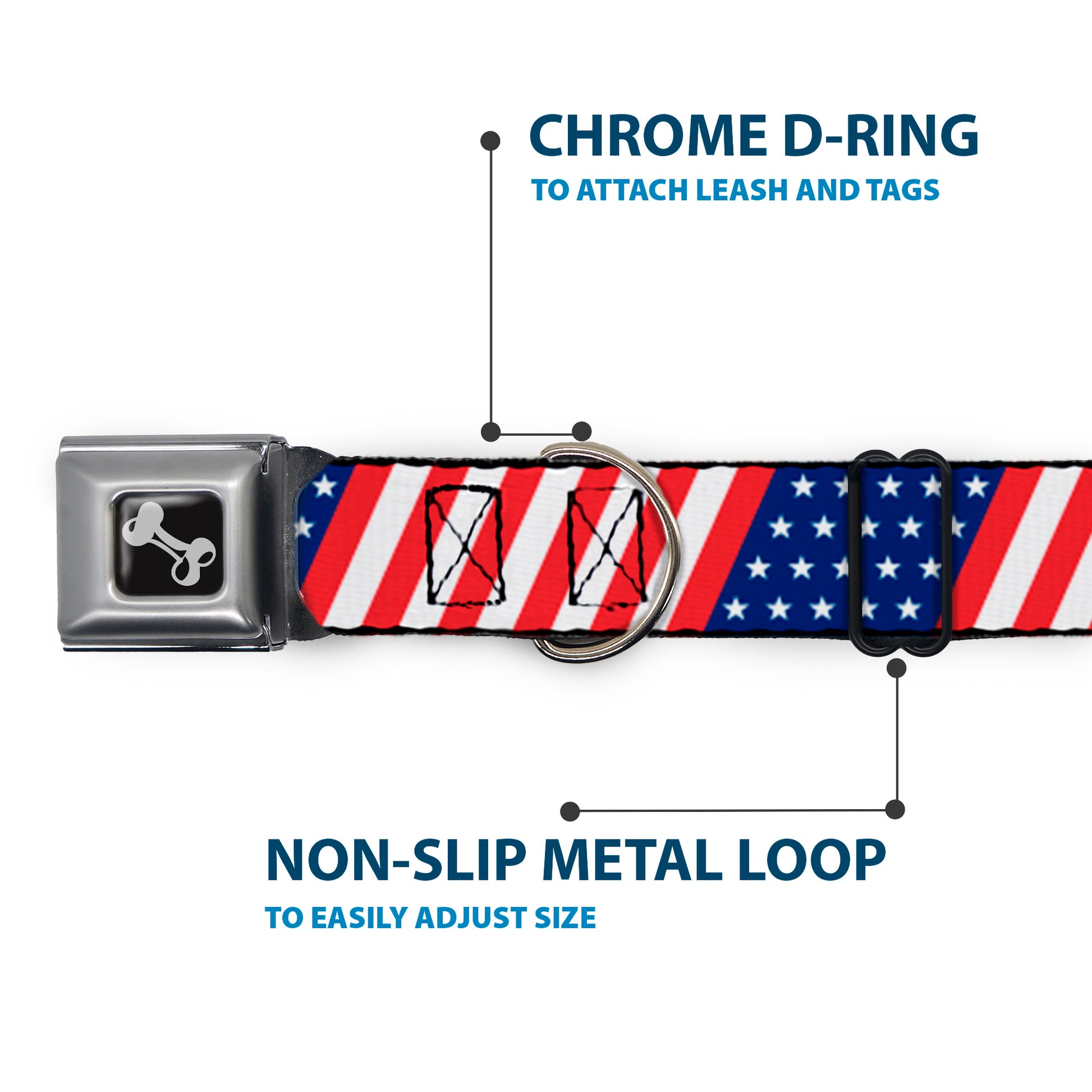 Dog Bone Seatbelt Buckle Collar - American Flag Diagonal Seatbelt Buckle Collars Buckle-Down