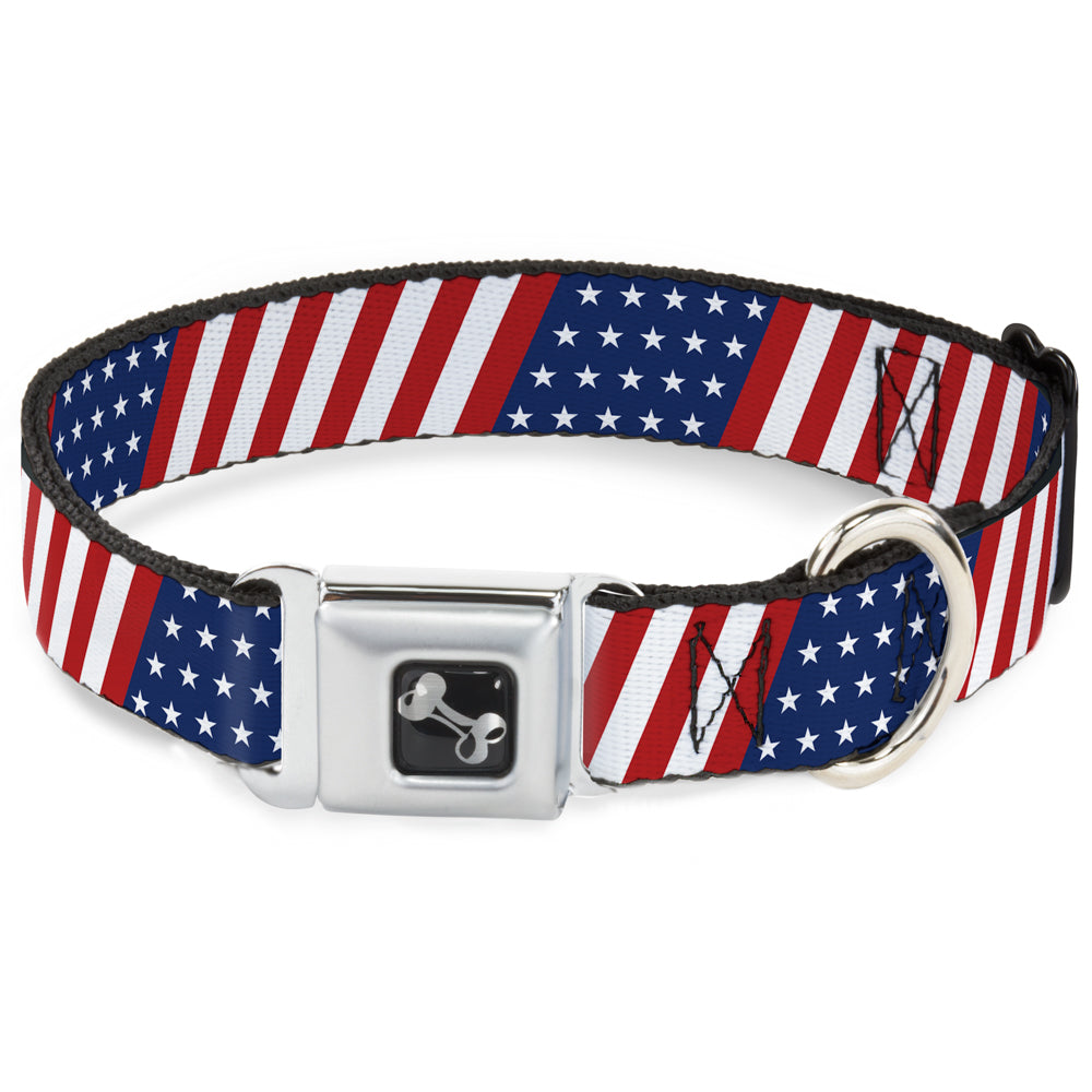 Dog Bone Seatbelt Buckle Collar - American Flag Diagonal Seatbelt Buckle Collars Buckle-Down