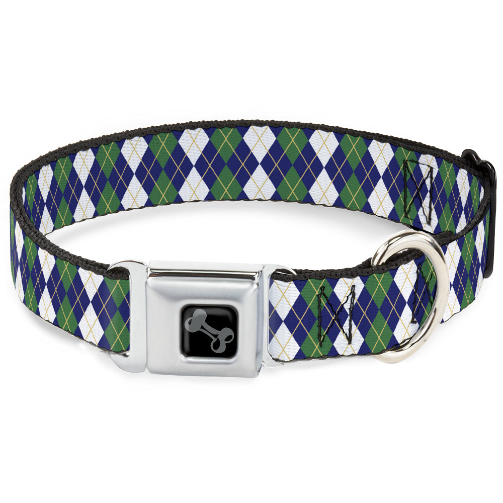 Dog Bone Black/Silver Seatbelt Buckle Collar - Argyle Navy/Green/White/Gold Seatbelt Buckle Collars Buckle-Down