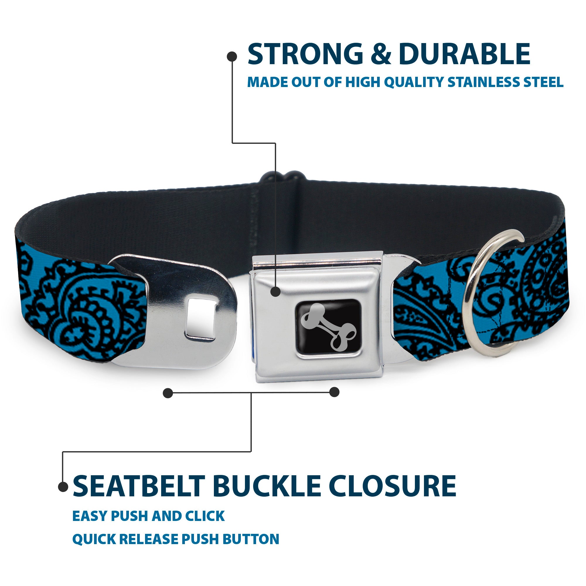 Dog Bone Seatbelt Buckle Collar - Bandana/Skulls Baby Blue/Black Seatbelt Buckle Collars Buckle-Down