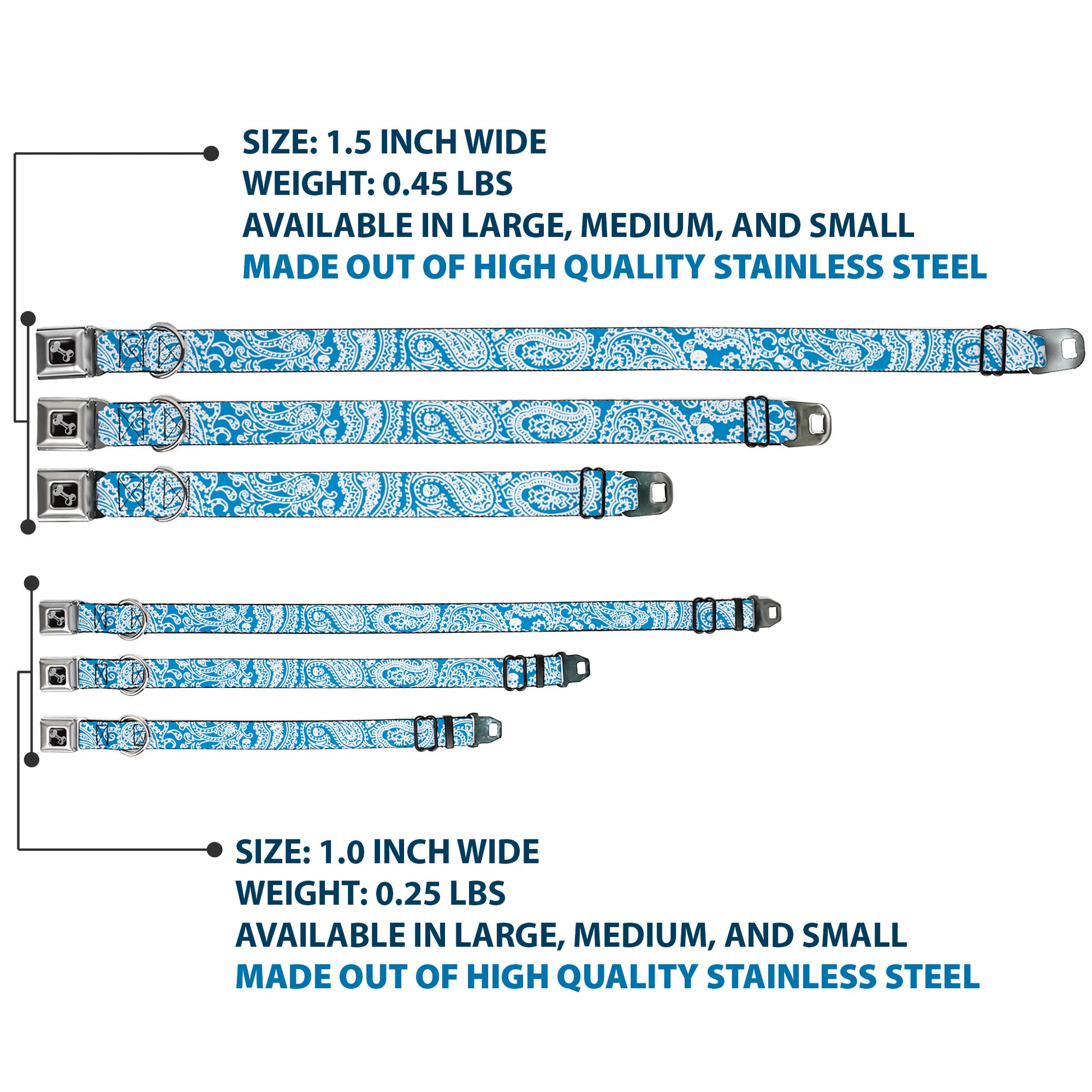 Dog Bone Seatbelt Buckle Collar - Bandana/Skulls Baby Blue/White Seatbelt Buckle Collars Buckle-Down