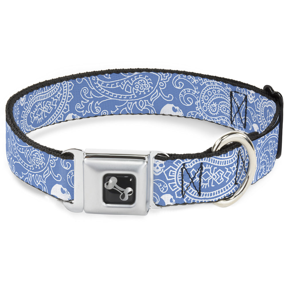 Dog Bone Seatbelt Buckle Collar - Bandana/Skulls Baby Blue/White Seatbelt Buckle Collars Buckle-Down