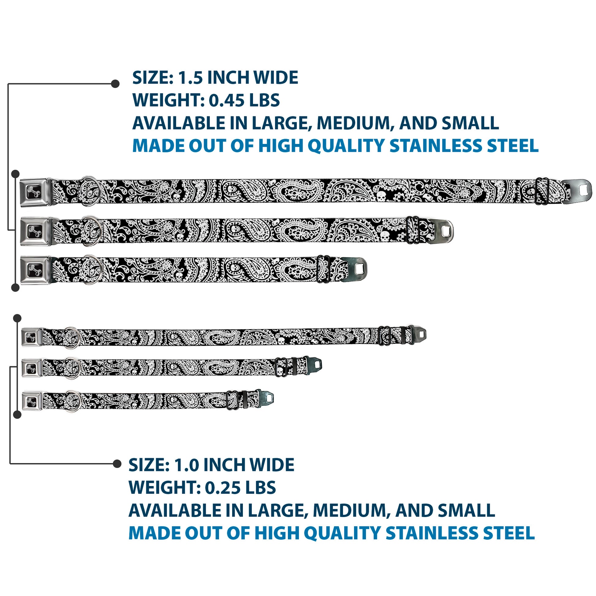 Dog Bone Seatbelt Buckle Collar - Bandana/Skulls Black/White Seatbelt Buckle Collars Buckle-Down