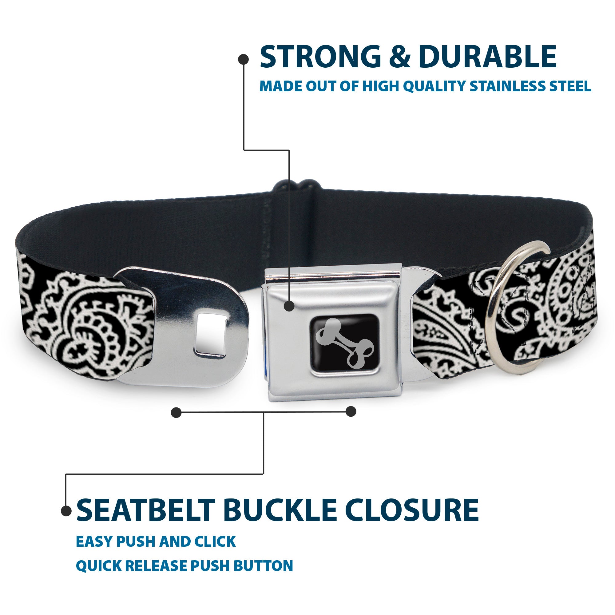 Dog Bone Seatbelt Buckle Collar - Bandana/Skulls Black/White Seatbelt Buckle Collars Buckle-Down