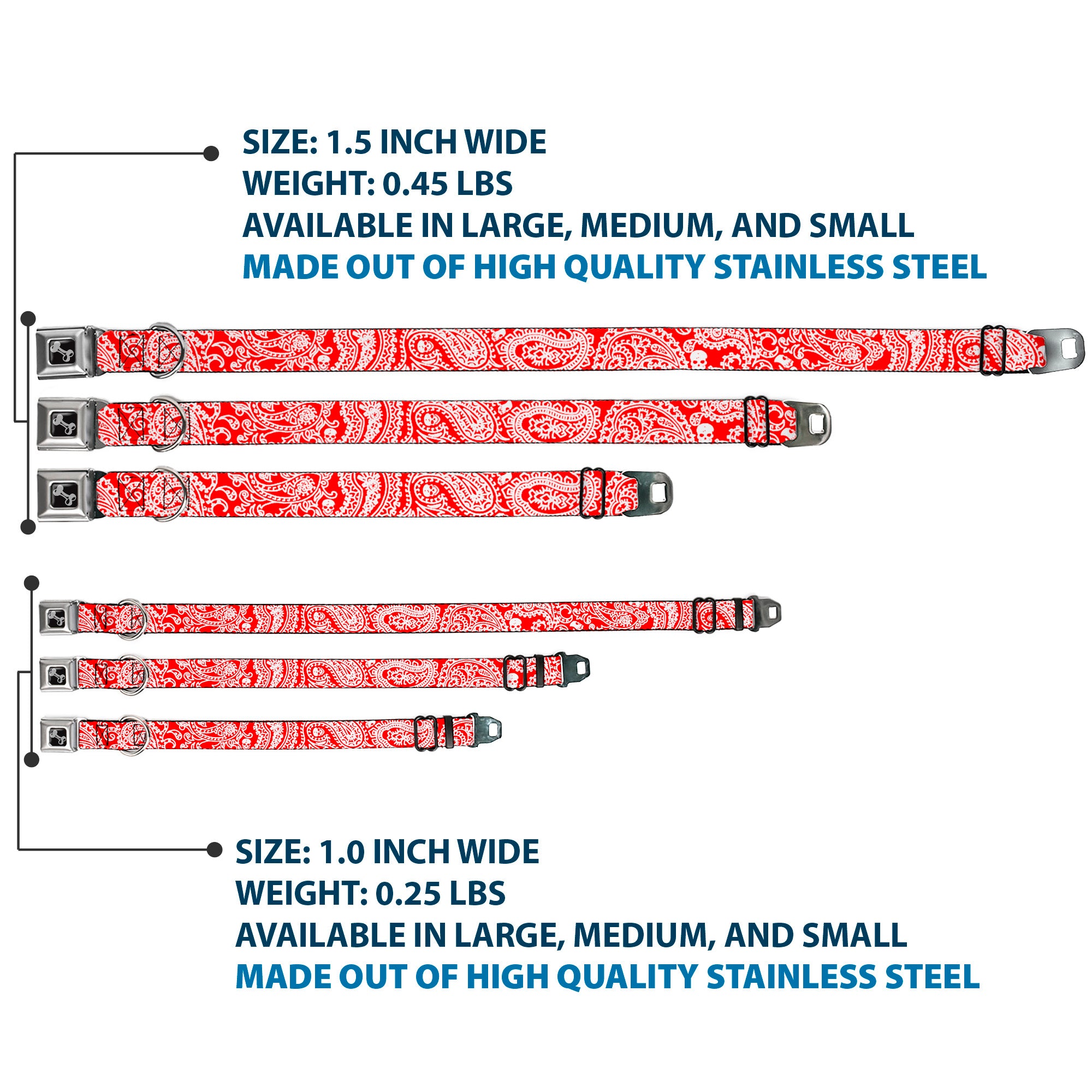 Dog Bone Seatbelt Buckle Collar - Bandana/Skulls Red/White Seatbelt Buckle Collars Buckle-Down