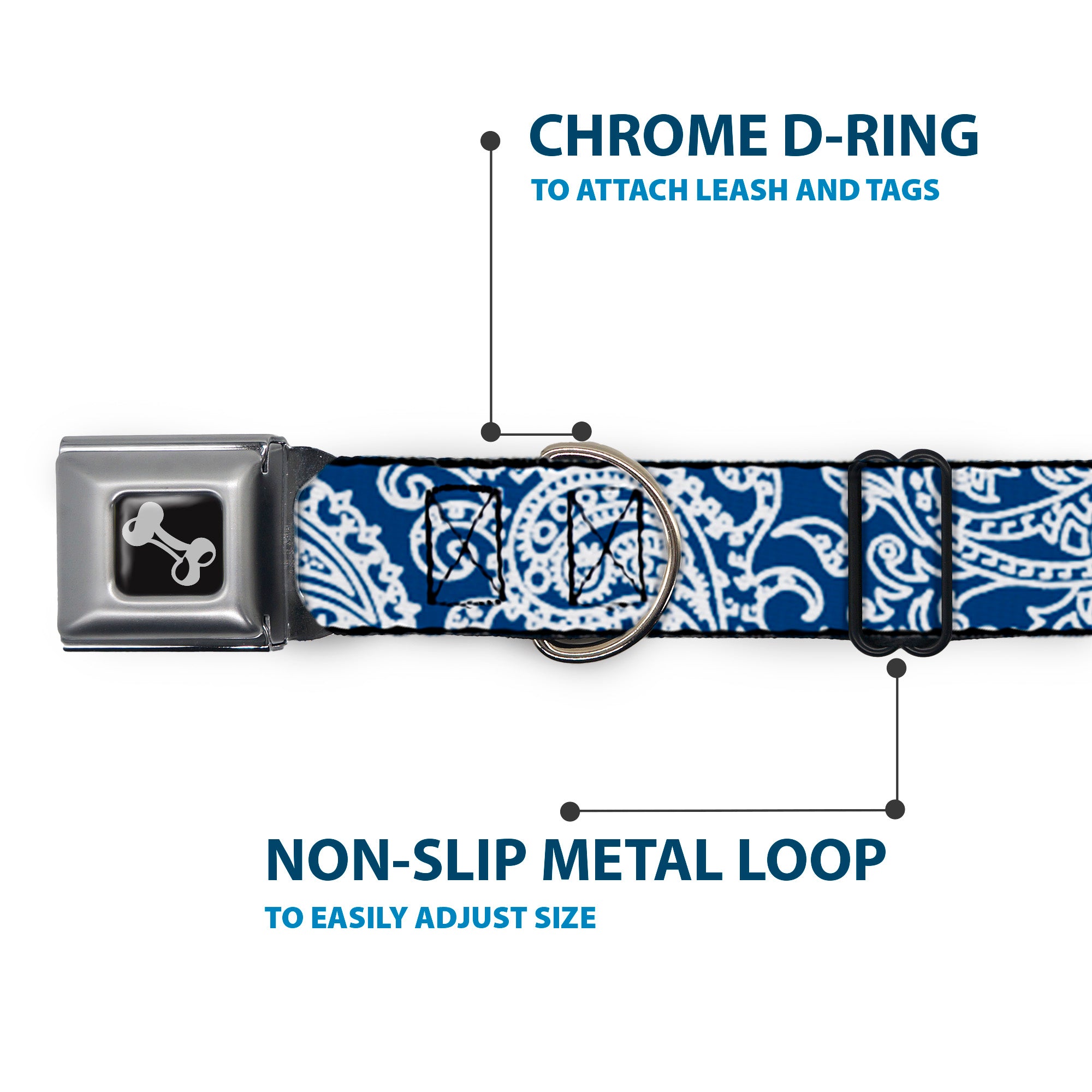 Dog Bone Seatbelt Buckle Collar - Bandana/Skulls Royal/White Seatbelt Buckle Collars Buckle-Down