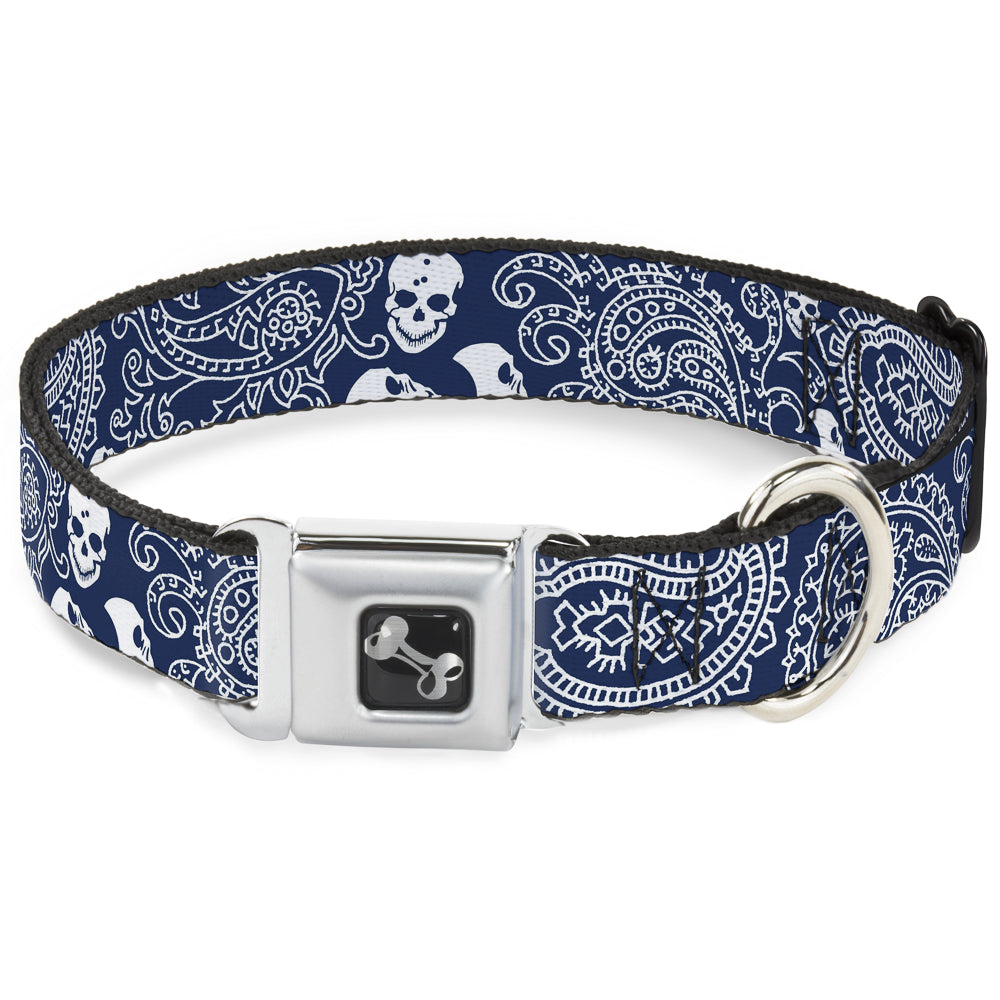 Dog Bone Seatbelt Buckle Collar - Bandana/Skulls Royal/White Seatbelt Buckle Collars Buckle-Down