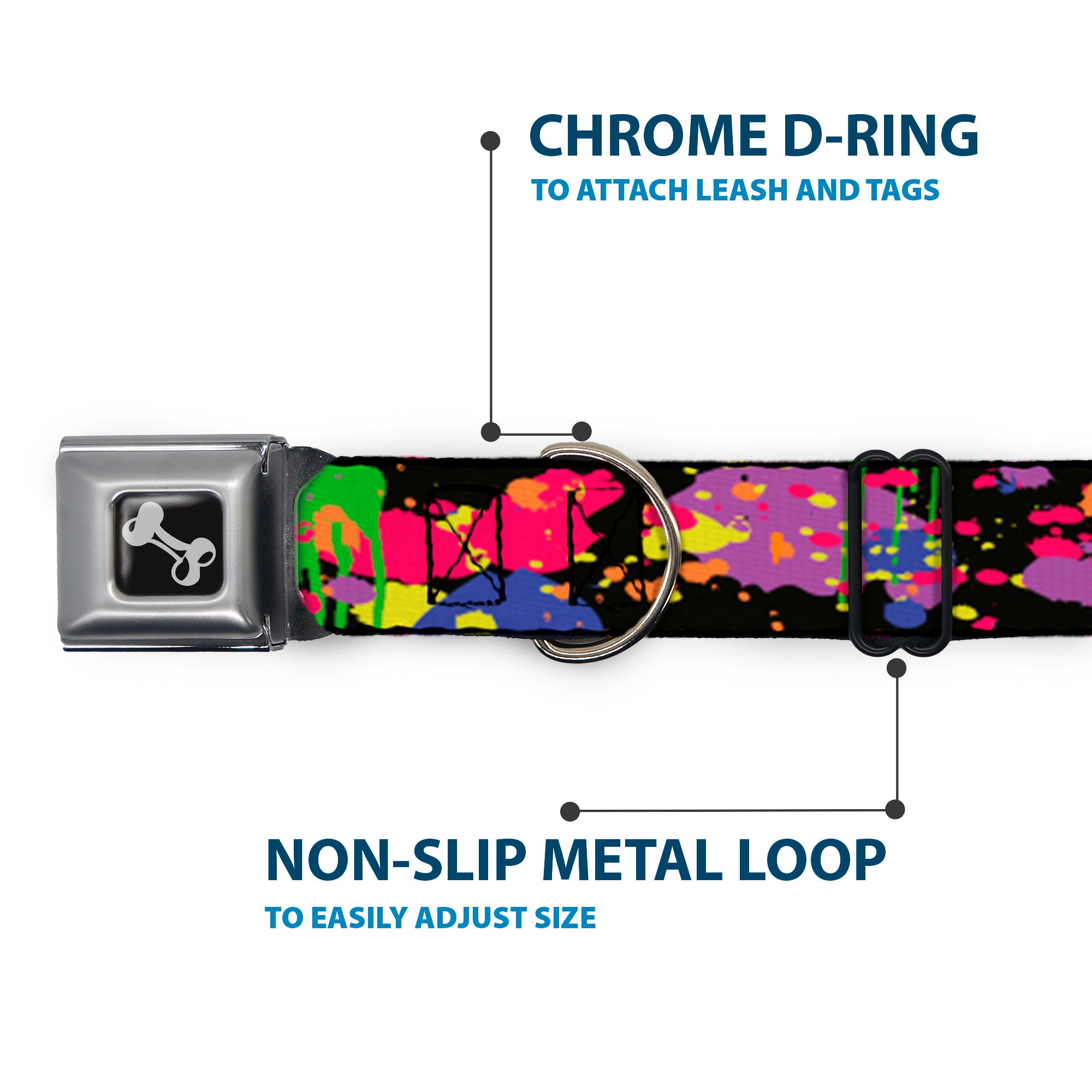 Dog Bone Seatbelt Buckle Collar - BD Paint Splatter Black/Neon Seatbelt Buckle Collars Buckle-Down