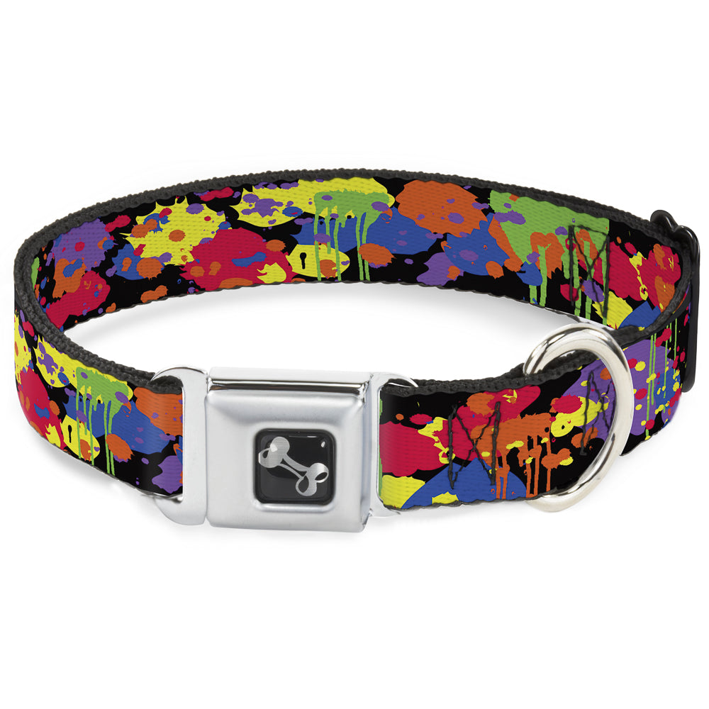 Dog Bone Seatbelt Buckle Collar - BD Paint Splatter Black/Neon Seatbelt Buckle Collars Buckle-Down