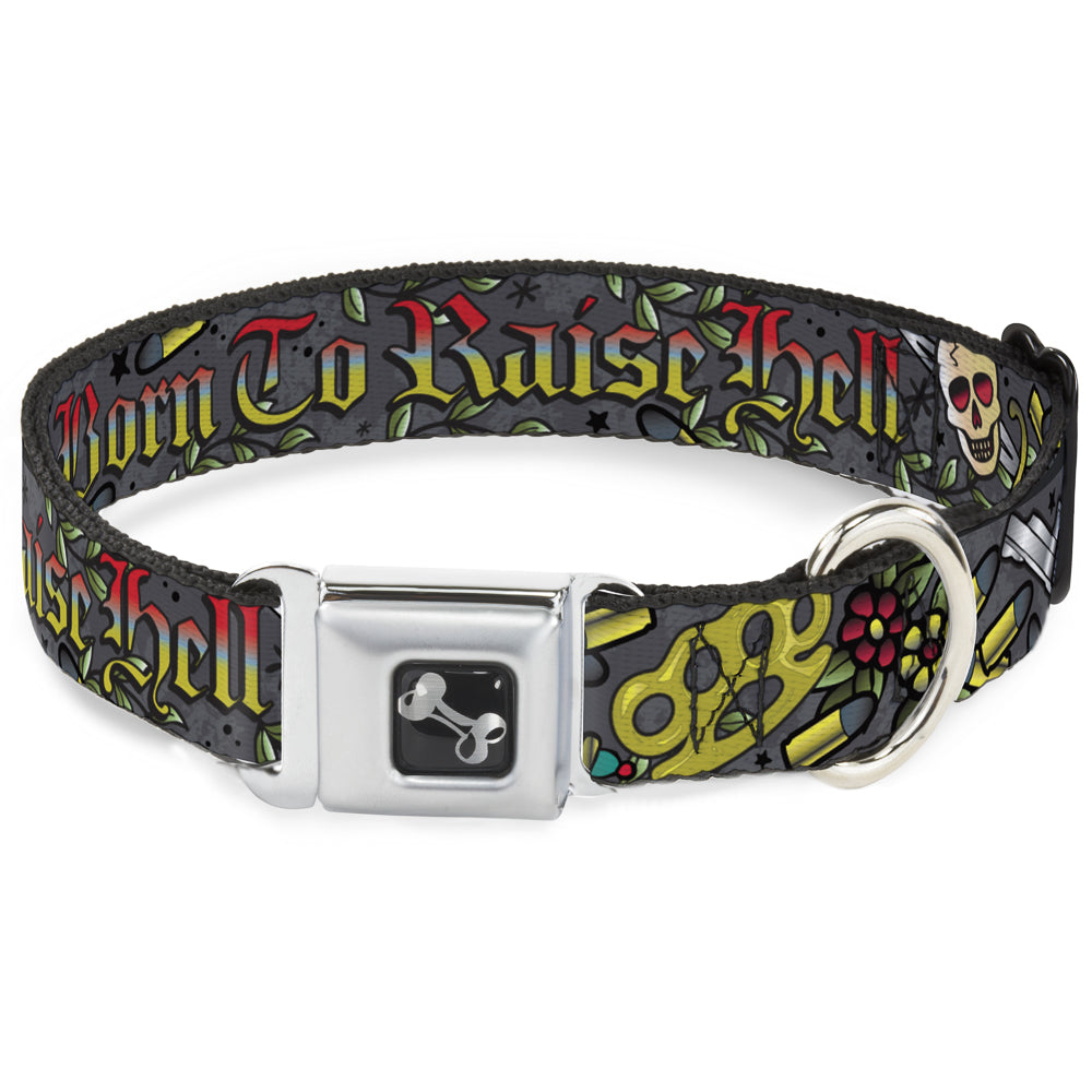 Dog Bone Seatbelt Buckle Collar - Born to Raise Hell Gray Seatbelt Buckle Collars Buckle-Down
