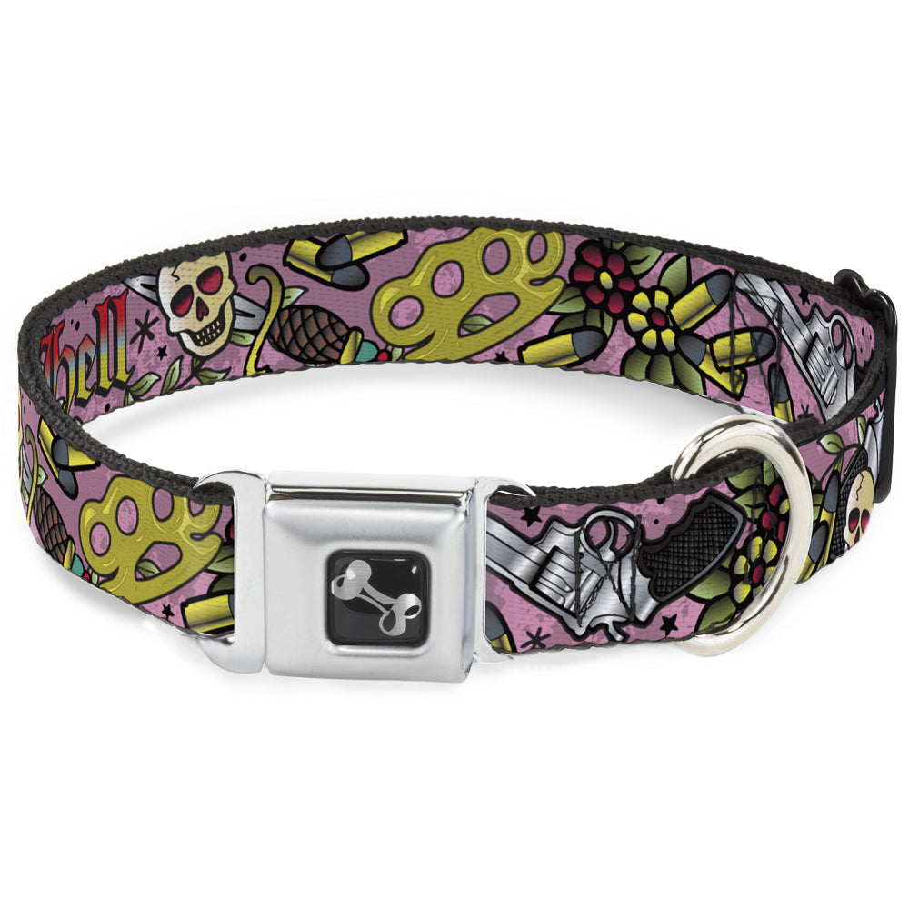 Dog Bone Seatbelt Buckle Collar - Born to Raise Hell Pink Seatbelt Buckle Collars Buckle-Down