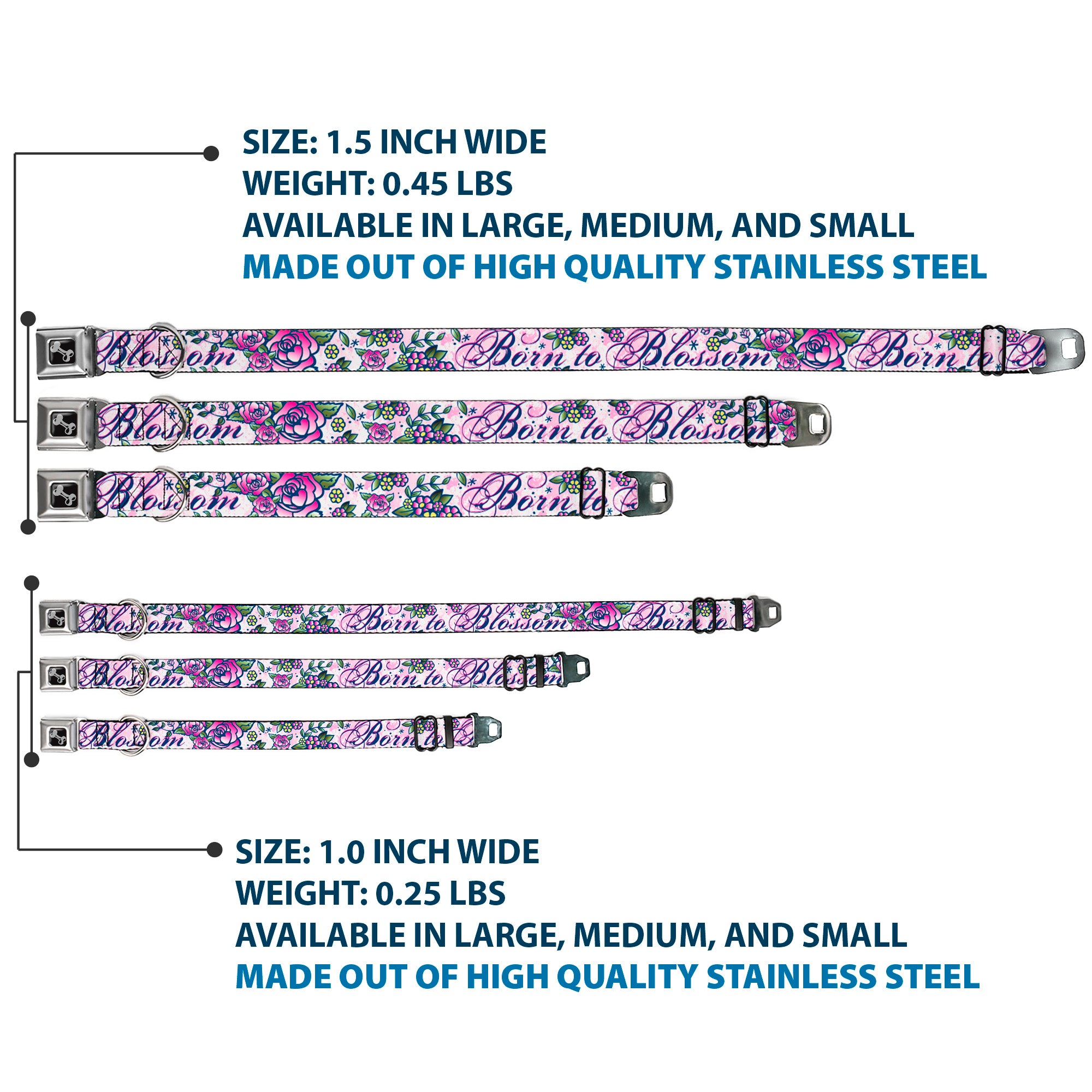 Dog Bone Seatbelt Buckle Collar - Born to Blossom Blue Seatbelt Buckle Collars Buckle-Down