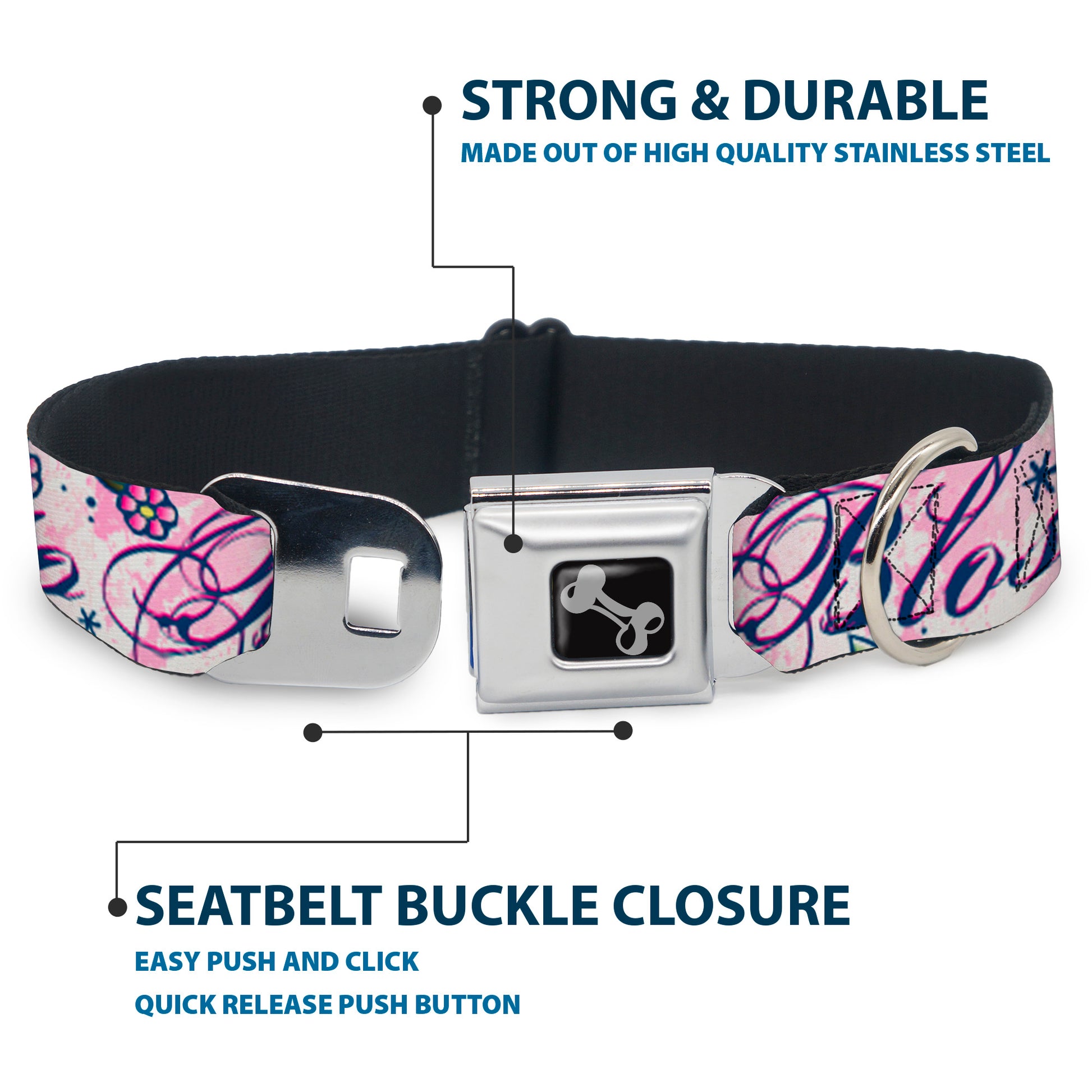 Dog Bone Seatbelt Buckle Collar - Born to Blossom Blue Seatbelt Buckle Collars Buckle-Down