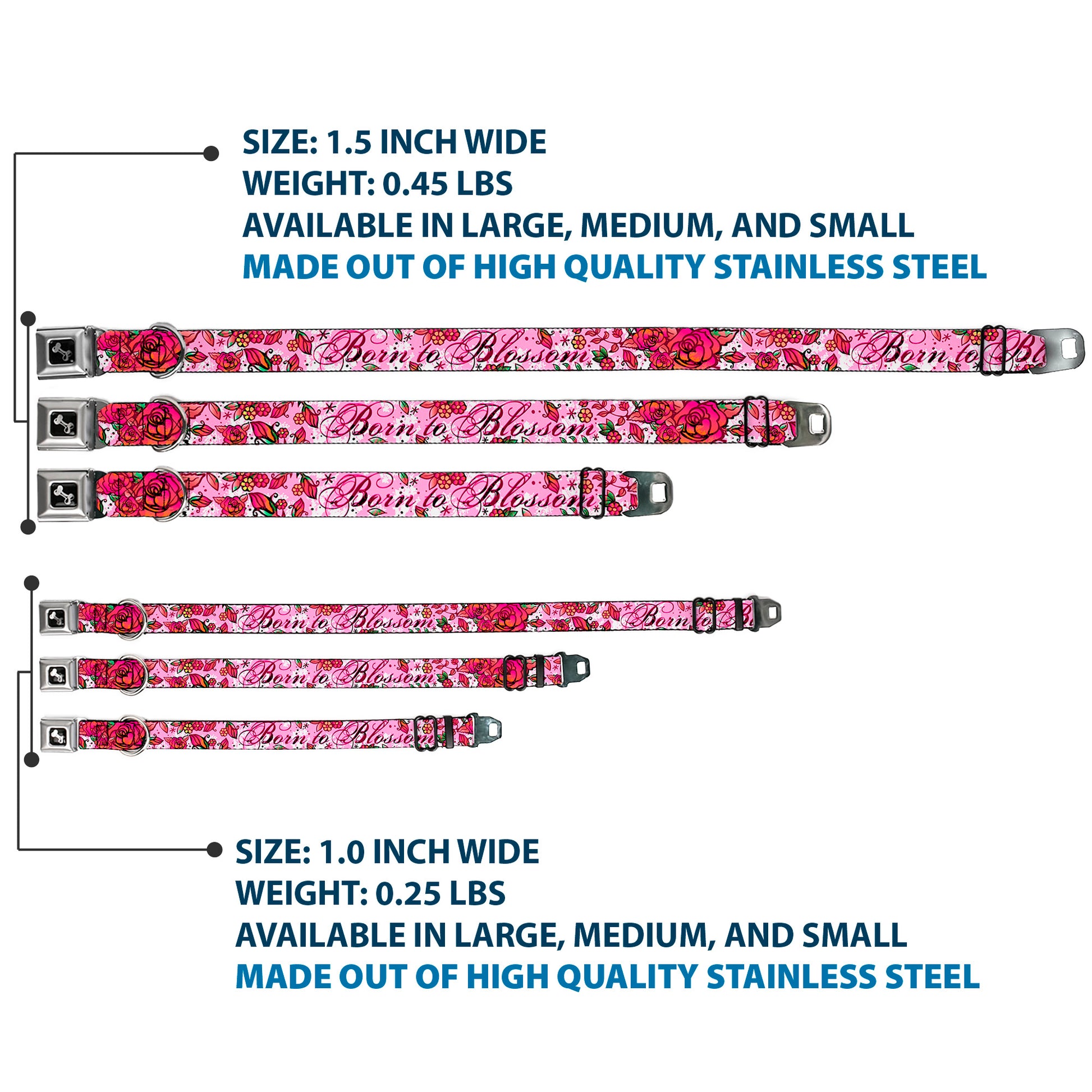 Dog Bone Seatbelt Buckle Collar - Born to Blossom Pink Seatbelt Buckle Collars Buckle-Down