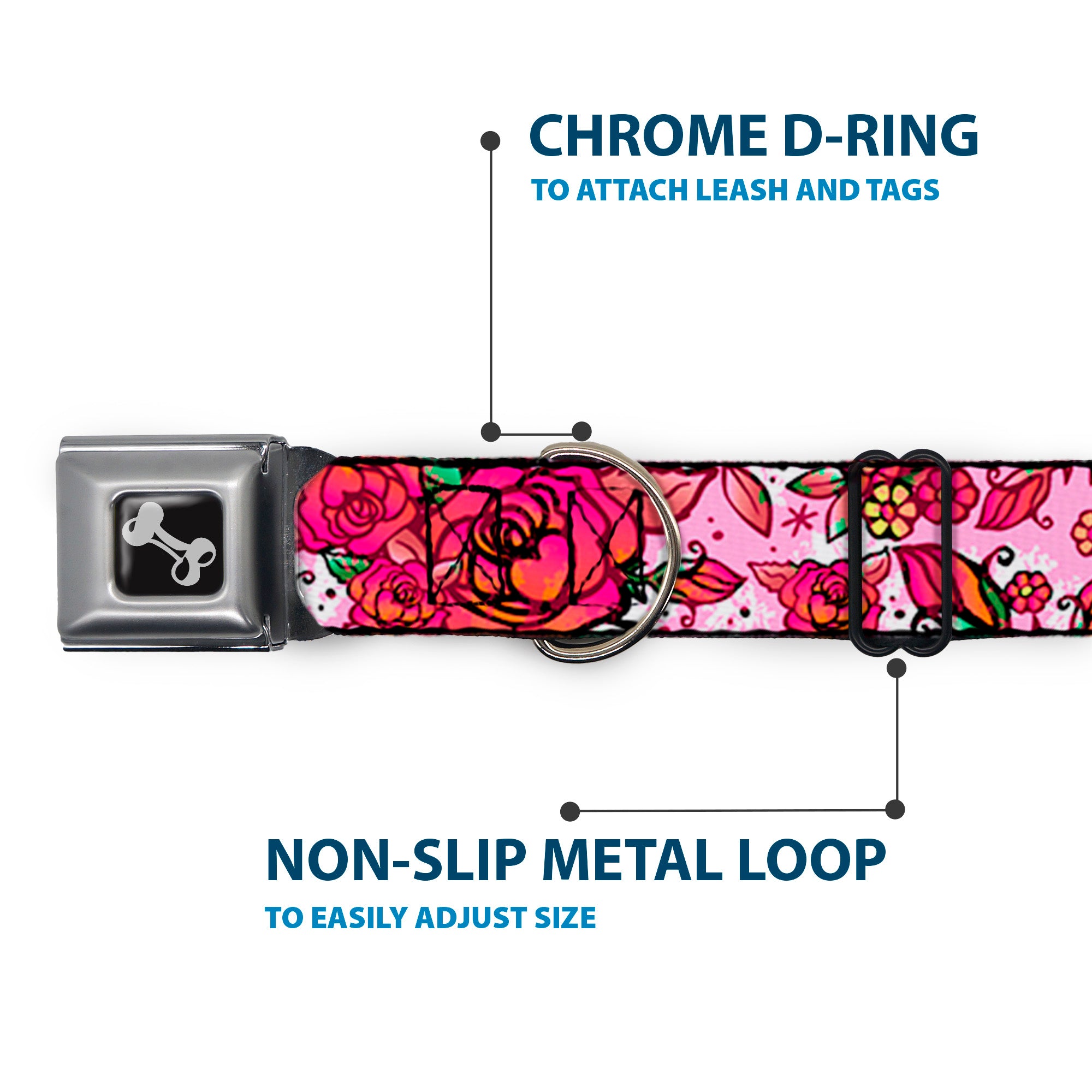 Dog Bone Seatbelt Buckle Collar - Born to Blossom Pink Seatbelt Buckle Collars Buckle-Down