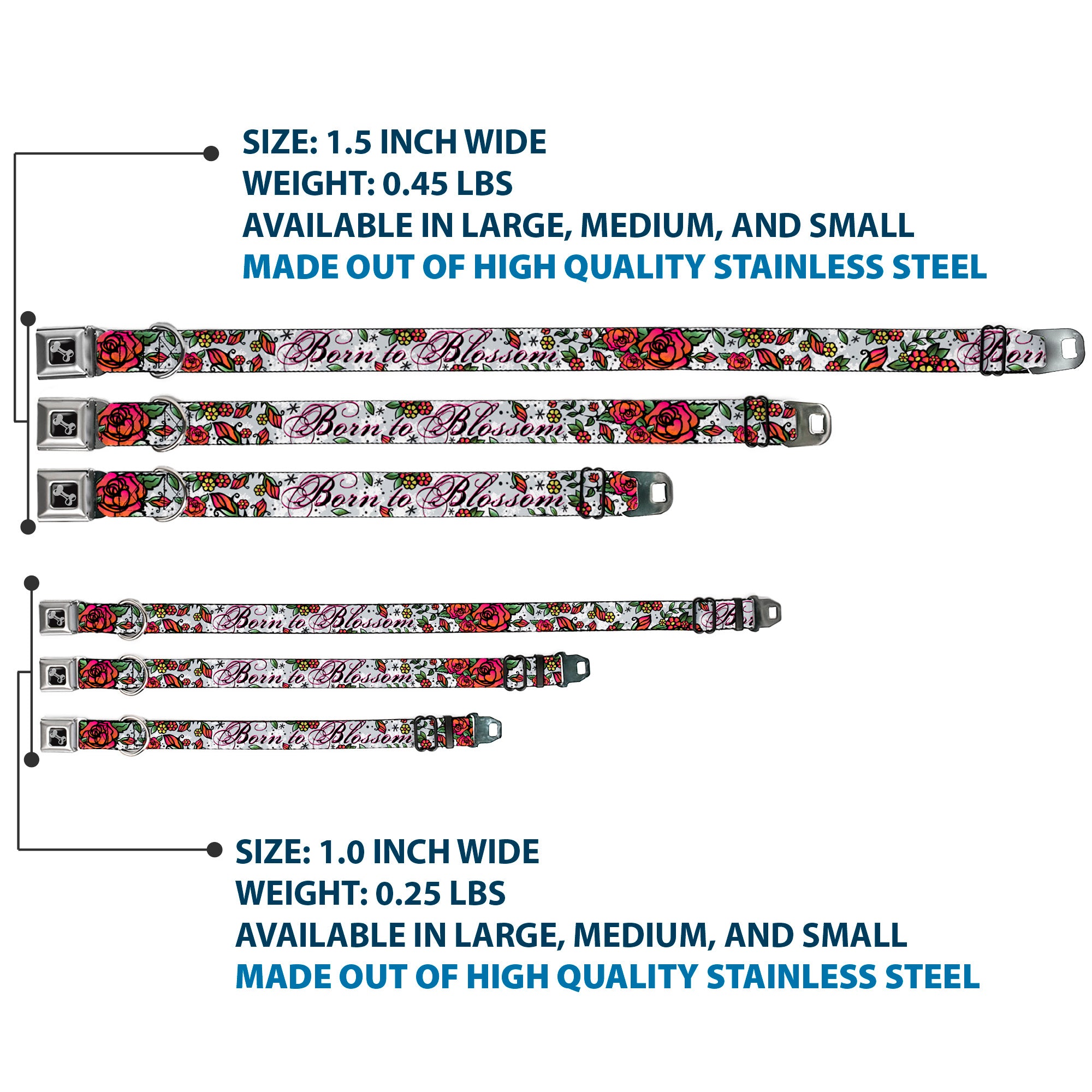 Dog Bone Seatbelt Buckle Collar - Born to Blossom White Seatbelt Buckle Collars Buckle-Down