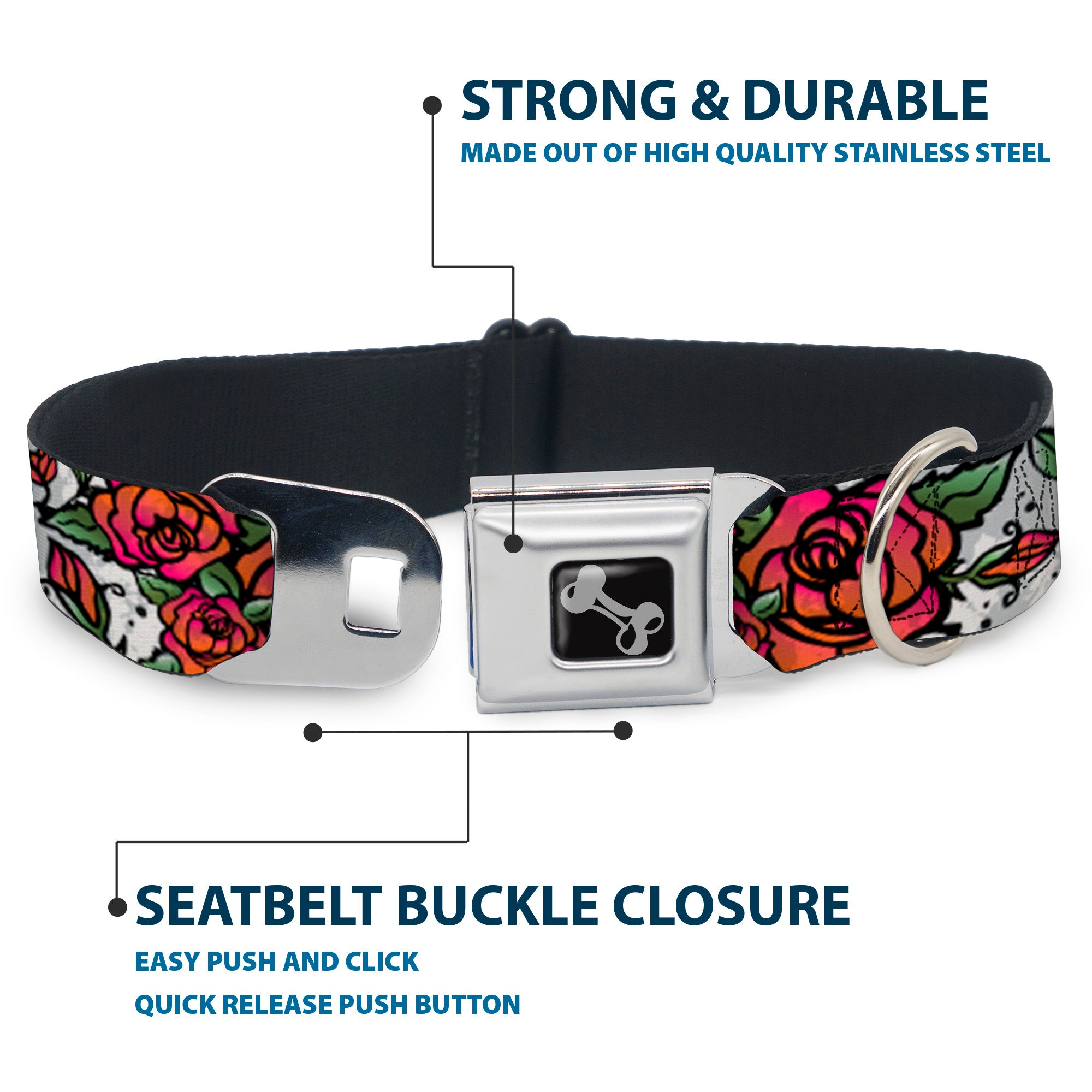 Dog Bone Seatbelt Buckle Collar - Born to Blossom White Seatbelt Buckle Collars Buckle-Down
