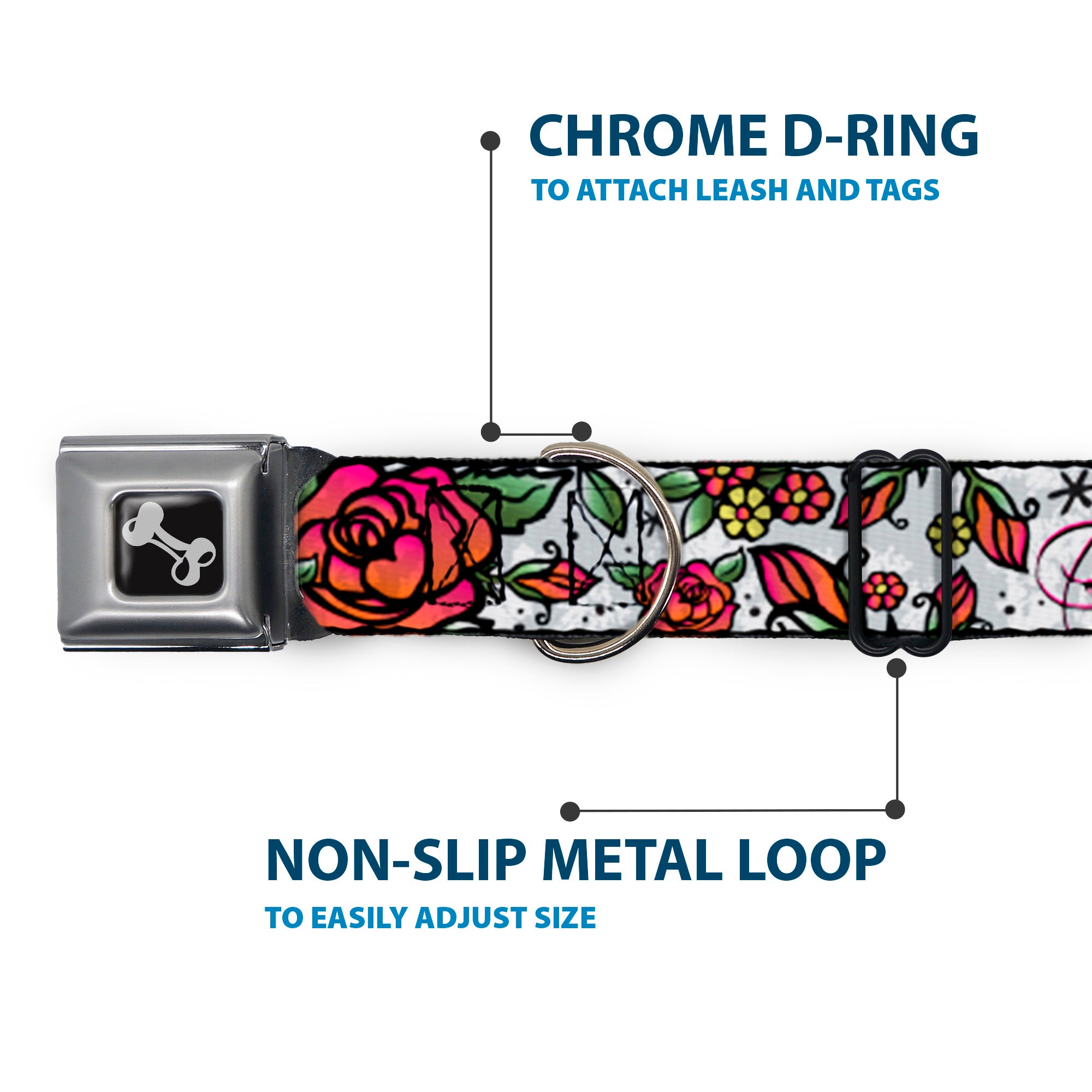 Dog Bone Seatbelt Buckle Collar - Born to Blossom White Seatbelt Buckle Collars Buckle-Down