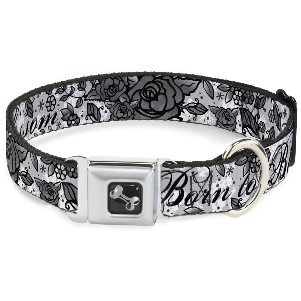 Dog Bone Seatbelt Buckle Collar - Born to Blossom Black/White Seatbelt Buckle Collars Buckle-Down