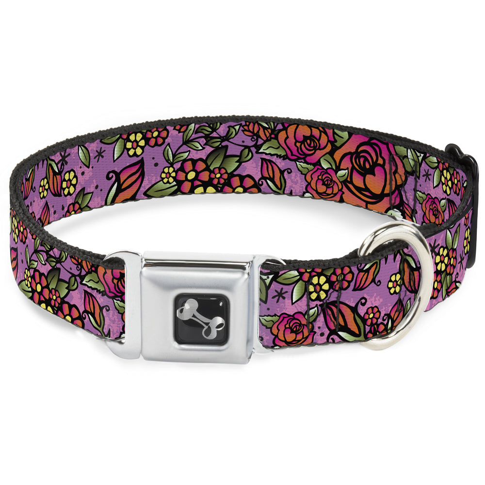 Dog Bone Seatbelt Buckle Collar - Born to Blossom CLOSE-UP Pink Seatbelt Buckle Collars Buckle-Down