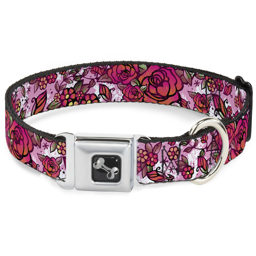 Dog Bone Seatbelt Buckle Collar - Born to Blossom CLOSE-UP White Seatbelt Buckle Collars Buckle-Down