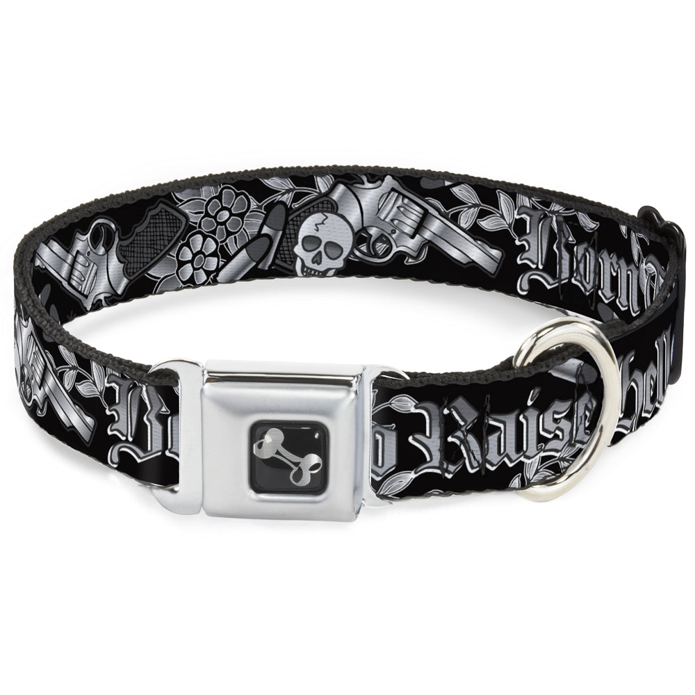 Dog Bone Seatbelt Buckle Collar - Born to Raise Hell Black/White Seatbelt Buckle Collars Buckle-Down