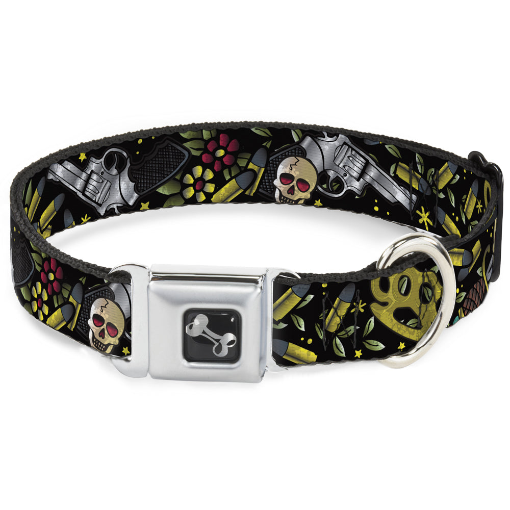 Dog Bone Seatbelt Buckle Collar - Born to Raise Hell CLOSE-UP Black Seatbelt Buckle Collars Buckle-Down