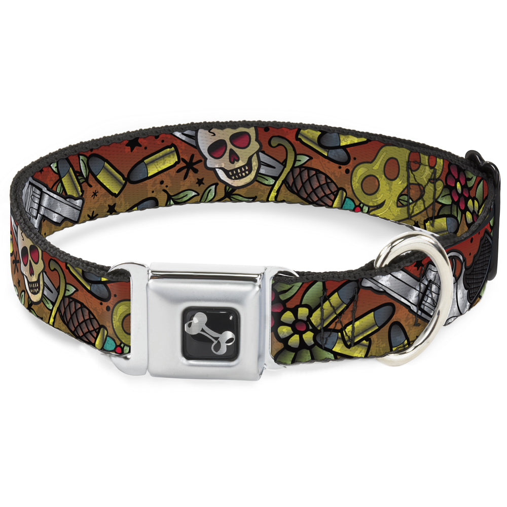Dog Bone Seatbelt Buckle Collar - Born to Raise Hell CLOSE-UP Red Seatbelt Buckle Collars Buckle-Down