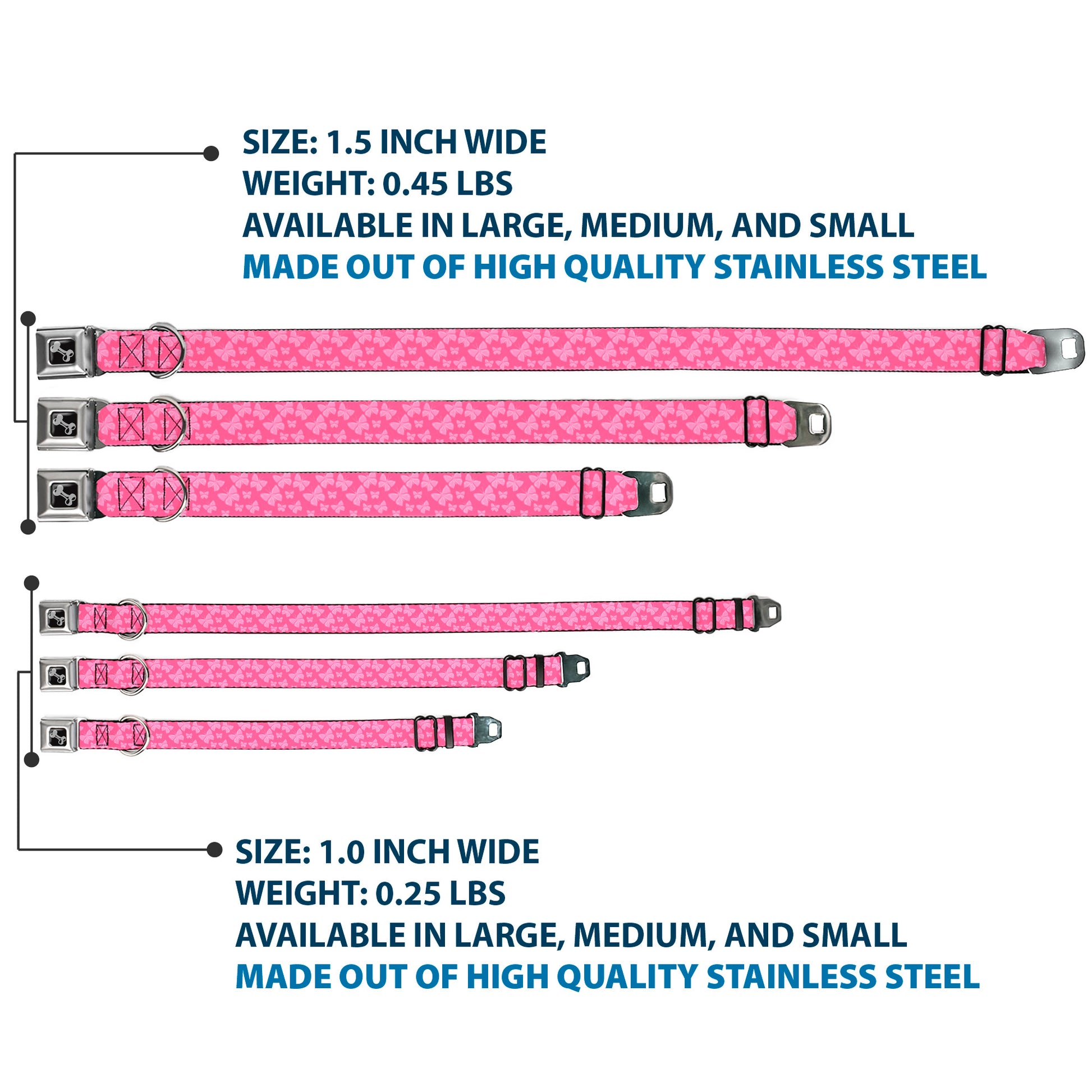 Dog Bone Seatbelt Buckle Collar - Butterflies Pink Seatbelt Buckle Collars Buckle-Down